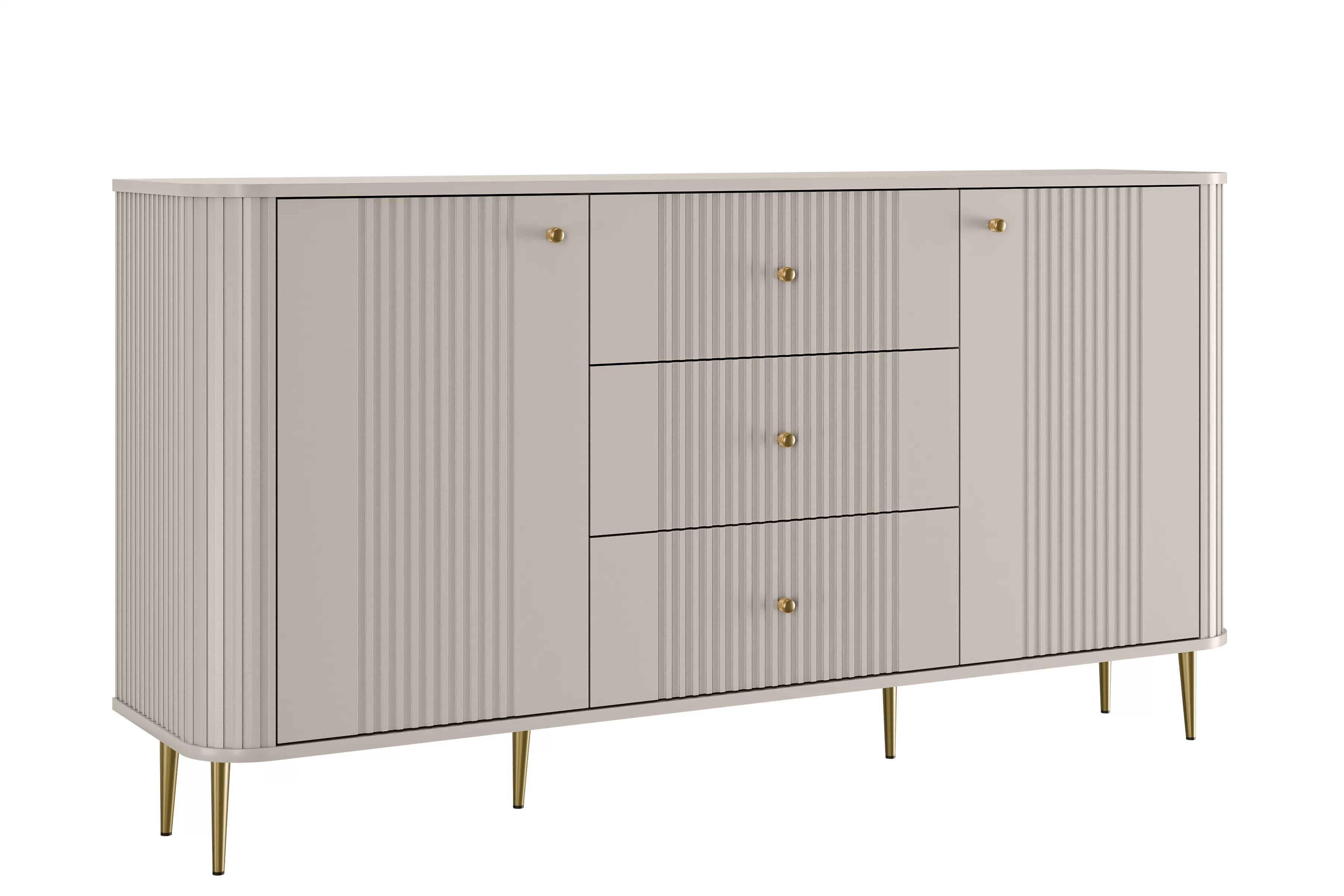 Komoda se zásuvkami Vesper 160 cm - kašmír / zlaté nohy Komoda Vesper 160 cm se zásuvkami na nožkách - kašmír / zlote Nohy