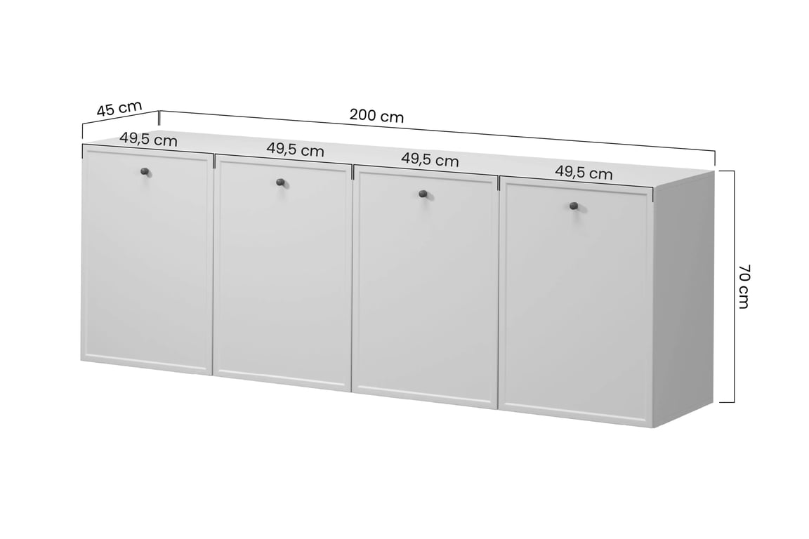 Závesná komoda Lorini 200 cm - kašmírová / čierne úchytky T Komoda závesná štvordverová Lorini 200 cm - kašmír / čierny úchyty T-bar