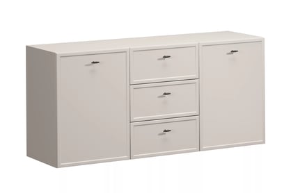 Závesná komoda Lorini 150 cm so zásuvkami - kašmír / čierne úchytky T-bar