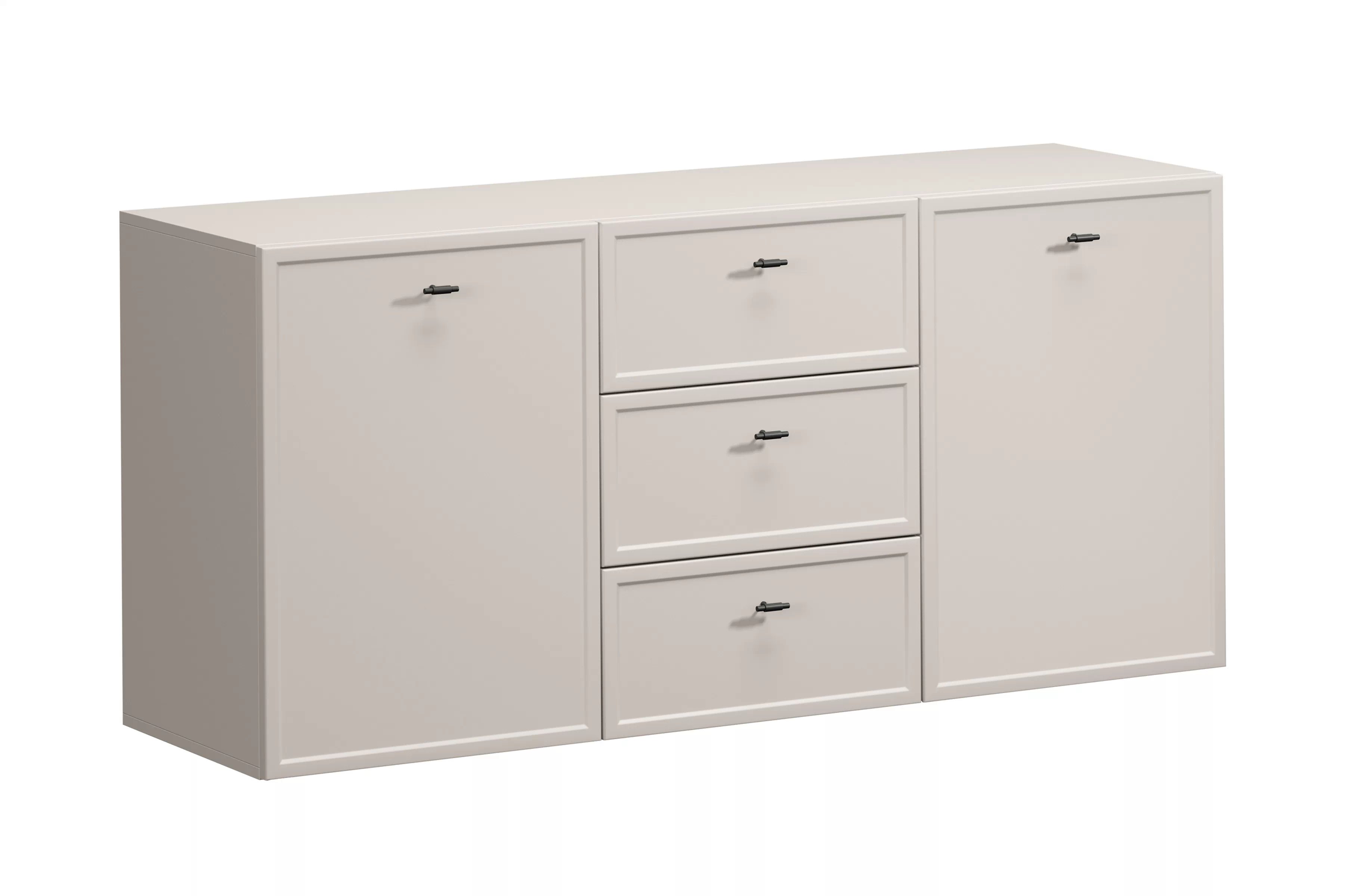 Závěsná komoda Lorini 150 cm se zásuvkami - kašmír / černé úchytky T-bar Komoda závěsná Lorini 150 cm se zásuvkami - kašmír / černá Úchytky T-bar