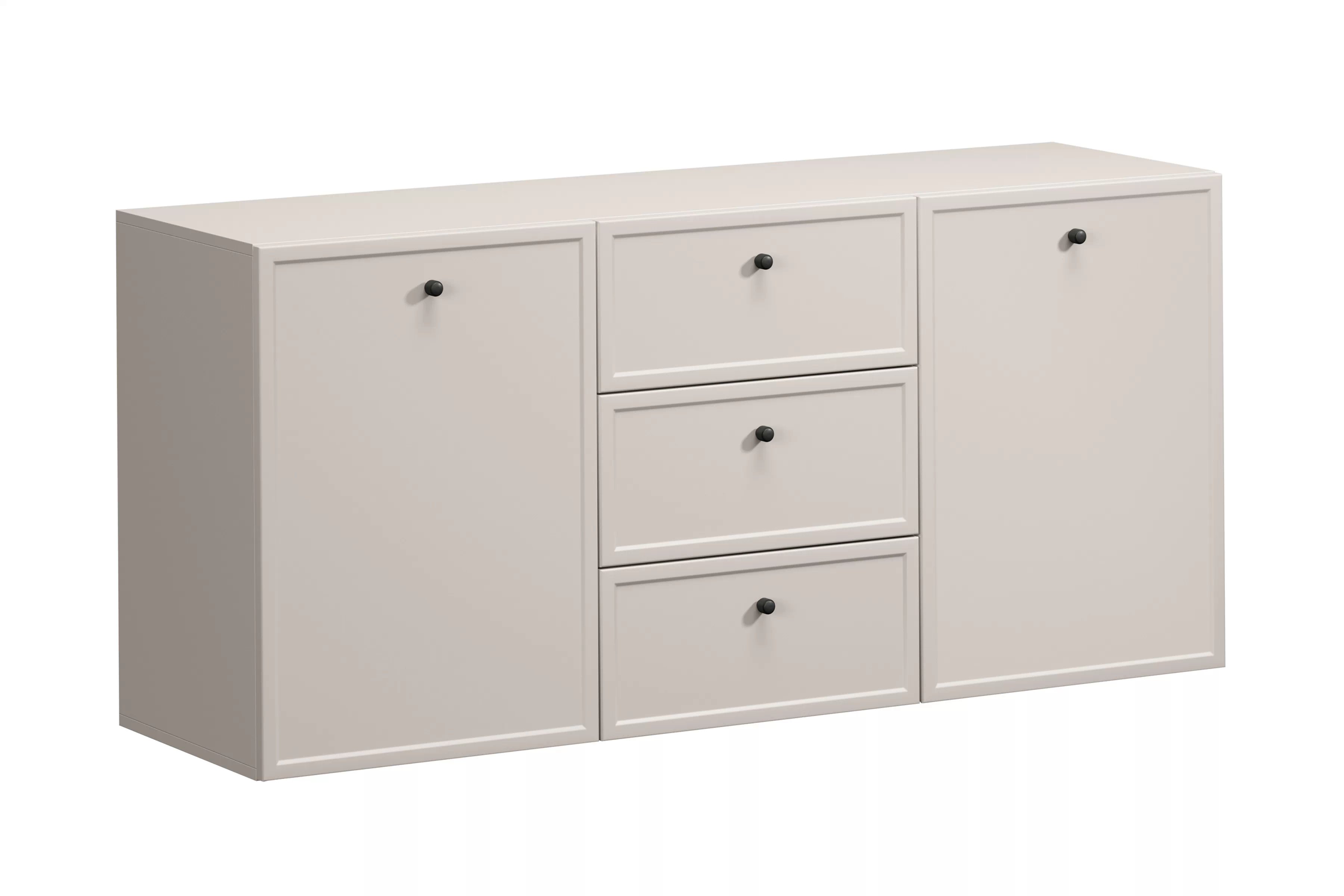 Závěsná komoda Lorini 150 cm se zásuvkami - kašmír / černé úchyty Komoda závěsná Lorini 150 cm se zásuvkami - kašmír / černá Úchytky