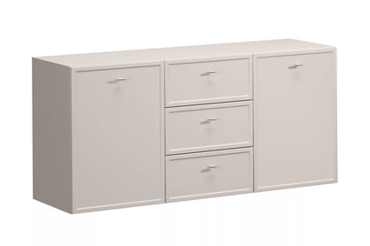 Závesná komoda Lorini 150 cm so zásuvkami - kašmír / zlaté úchytky T-bar