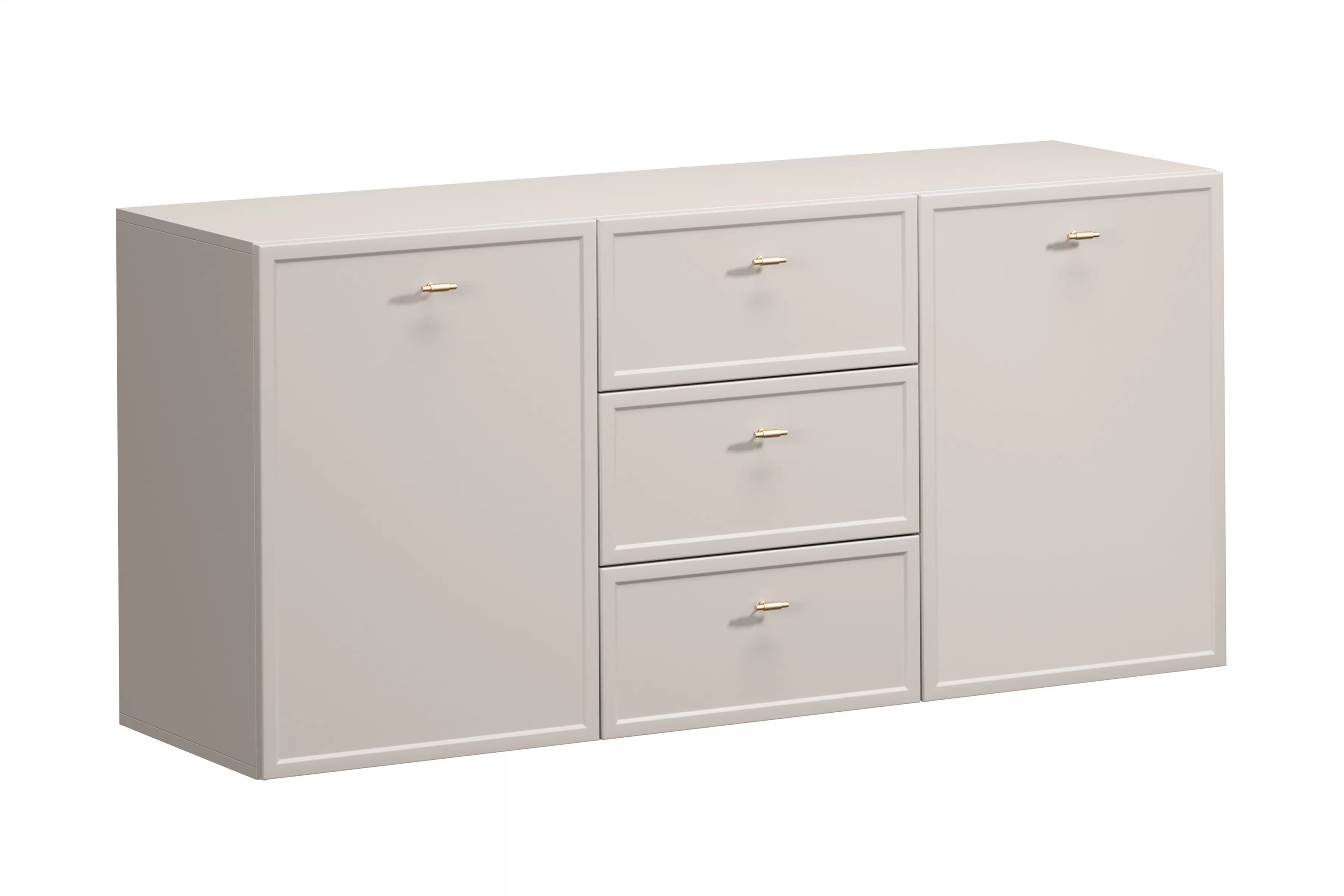 Závěsná komoda Lorini 150 cm se zásuvkami - kašmír / zlaté úchytky T-bar Komoda závěsná Lorini 150 cm se zásuvkami - kašmír / zlote Úchytky T-bar