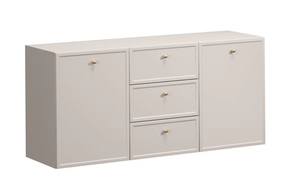 Závesná komoda Lorini 150 cm so zásuvkami - kašmír / zlaté úchytky