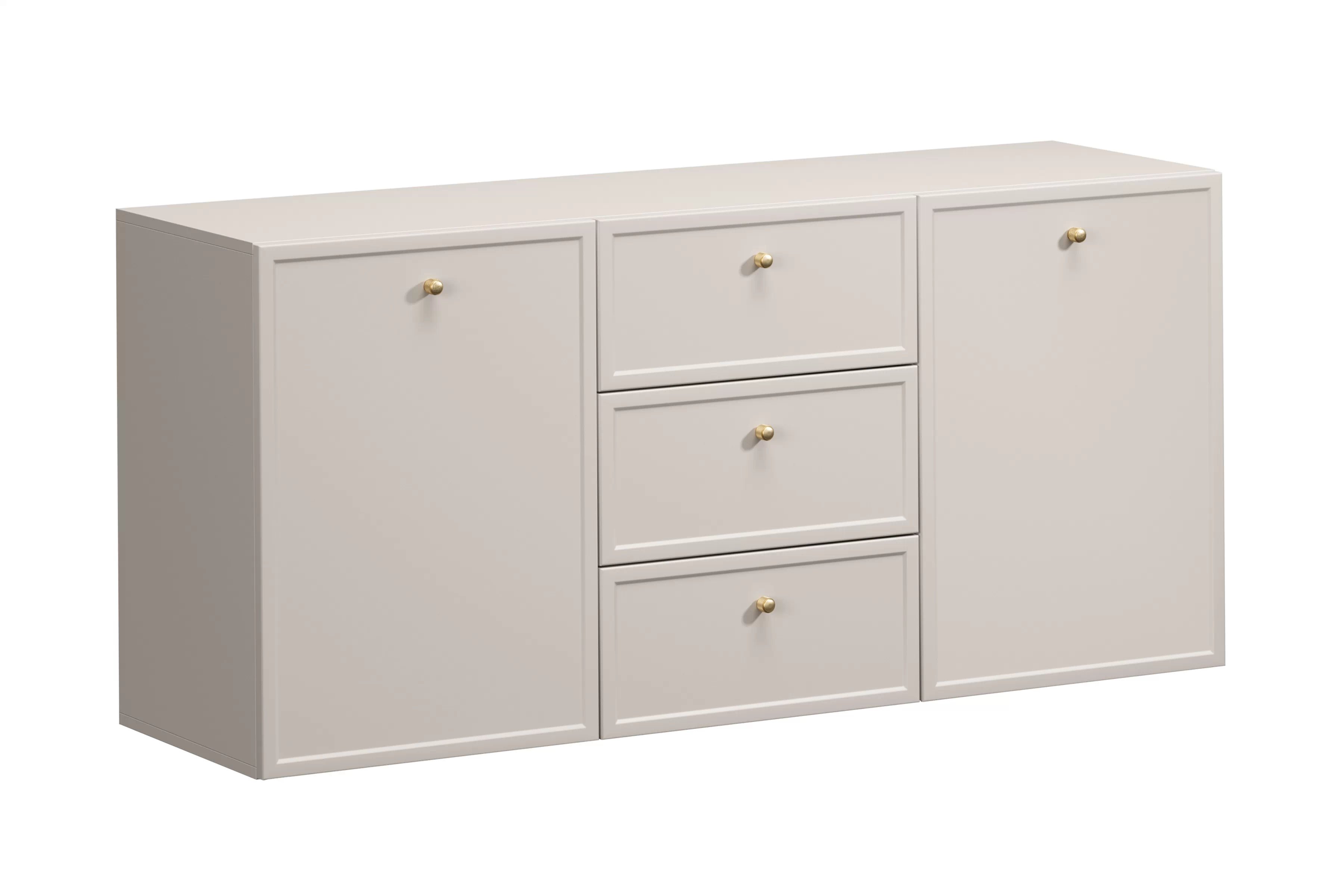 Závěsná komoda Lorini 150 cm se zásuvkami - kašmír / zlaté úchytky Komoda závěsná Lorini 150 cm se zásuvkami - kašmír / zlote Úchytky