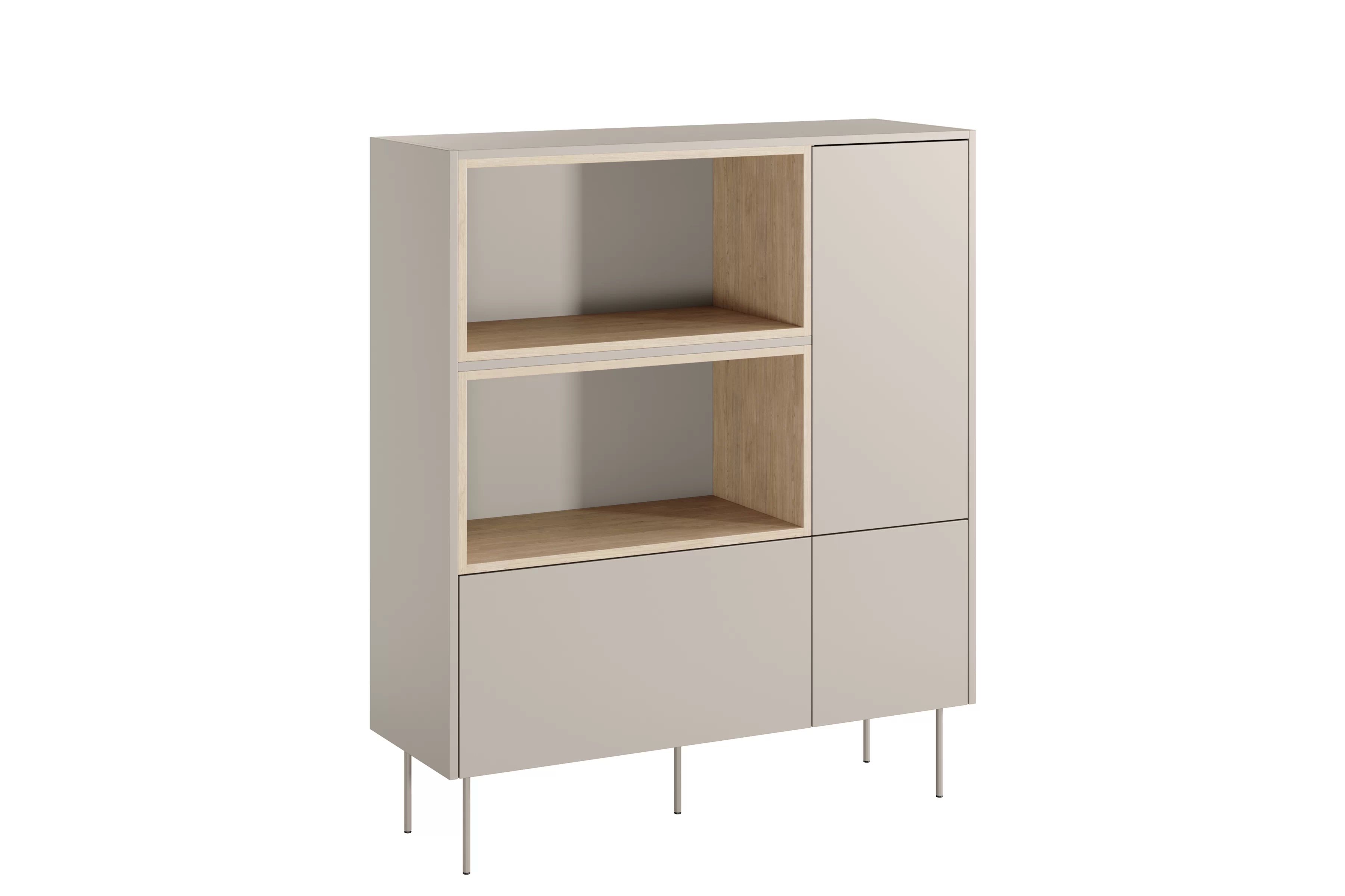 Vysoká komoda Desin 120 cm s dvoma dverami a zásuvkou - kasmír / dub Nagano Komoda vysoká Desin 120 cm dvojdverová z szuflada i wnekami - kašmír / Dub nagano