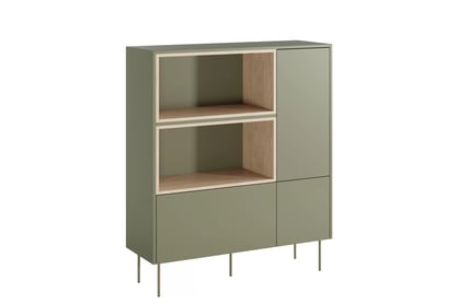 Vysoká komoda Desin 120 cm s dvoma dverami a zásuvkou - olivový / dub nagano