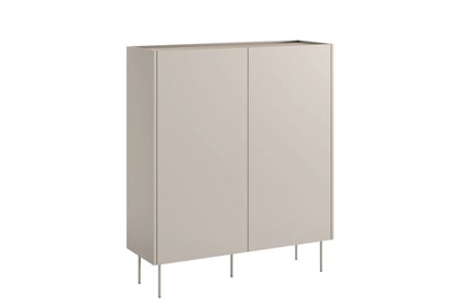 Vysoká komoda Desin 120 cm s dvoma dverami a skrytými zásuvkami - kasmír / dub Nagano