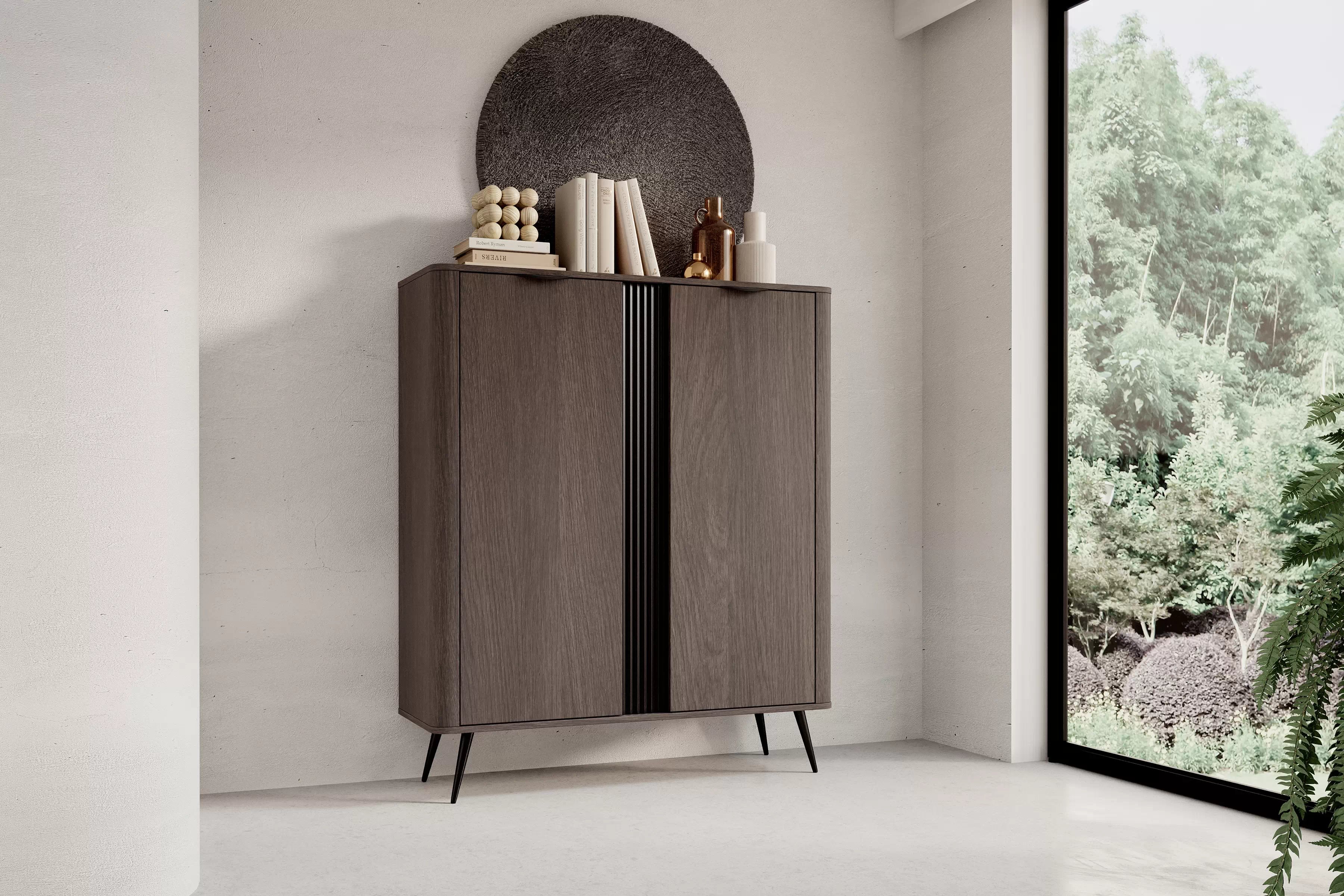 Vysoká komoda Edrin 113 cm - dub dunin / čierna Komoda vysoká Edrin 113 cm - Dub dunin / Čierny