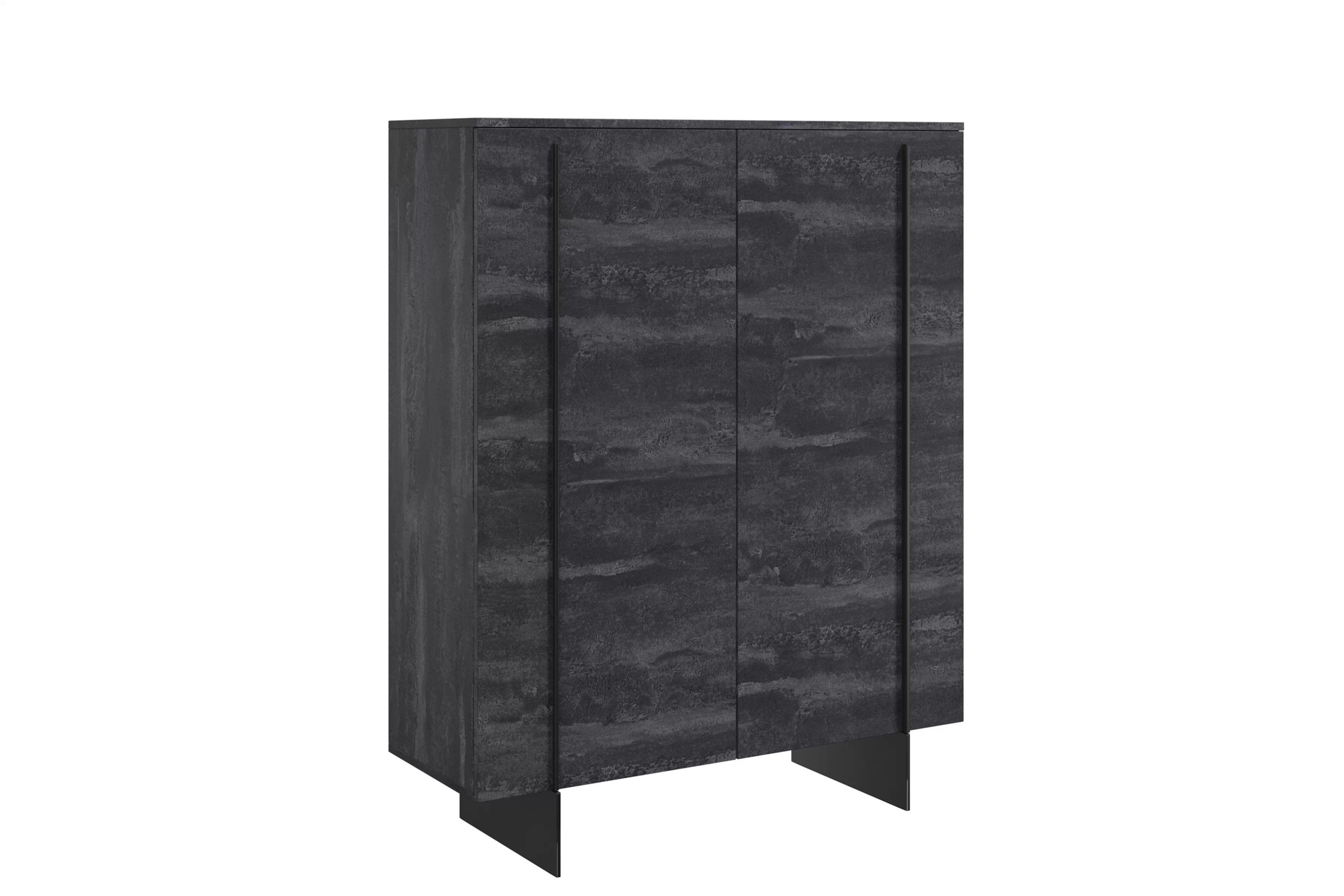 Vysoká komoda Larena 120 cm s dvoma dverami - čierny betón / čierne nohy Komoda vysoká Larena 120 cm dvojdverová - Čierny beton / čierny nozki