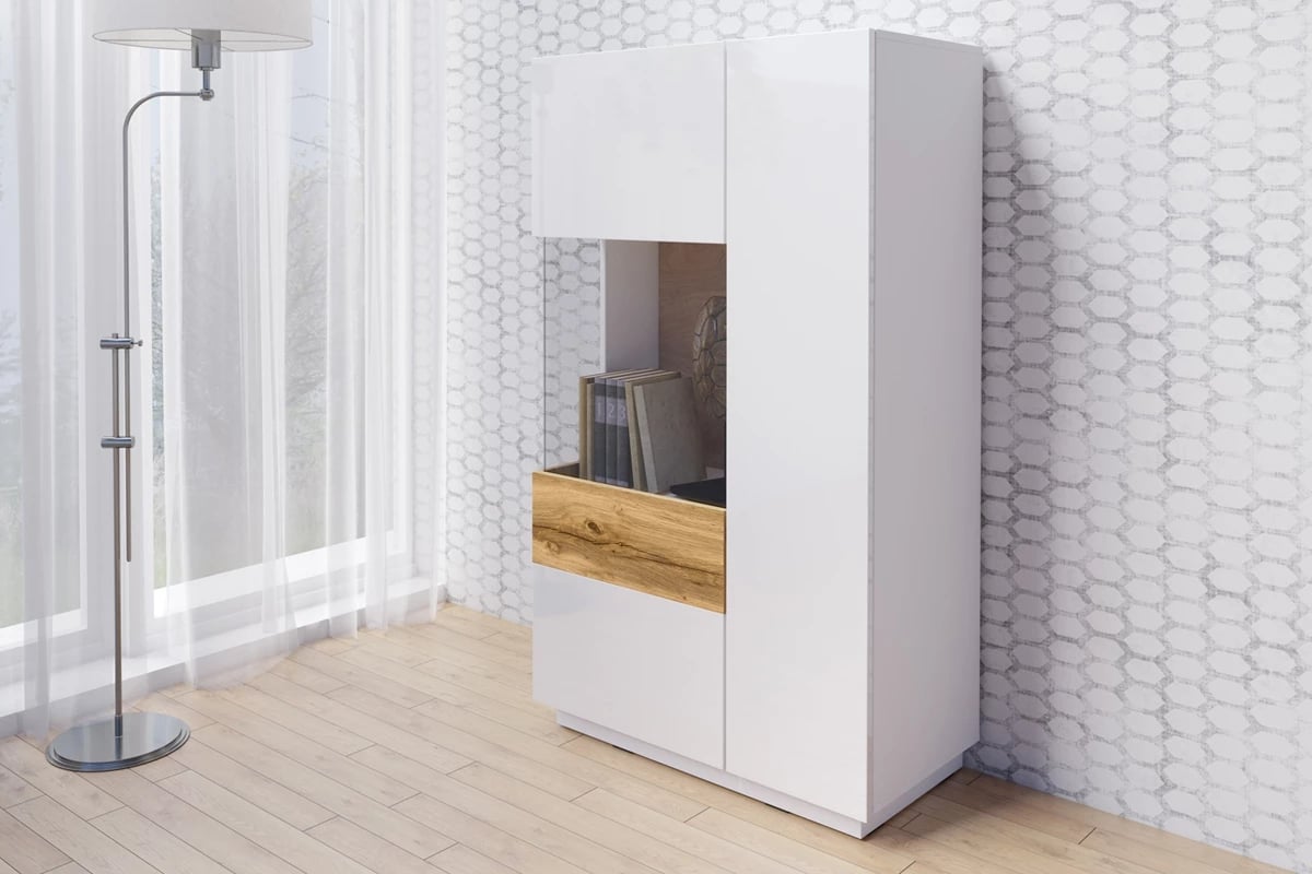 Dvoudveřová vitrína levá Silke 42 - bílý lesk / dub wotan bílý Nábytek do obývacího pokoje