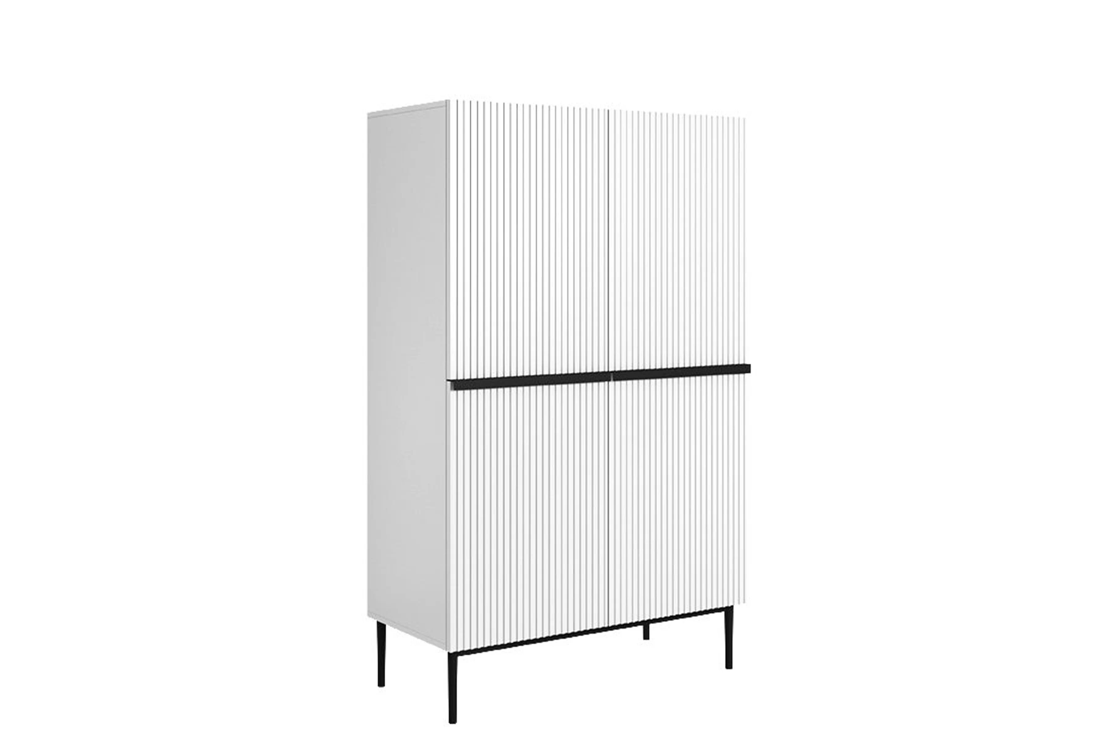 Vysoká komoda Nicole 100 cm dvoudveřová s rýhovaným čelem - bílý mat / černé nohy Komoda vysoká Nicole 100 cm dvoudveřová s frézovanou přední částí - bílý mat / černá nozki