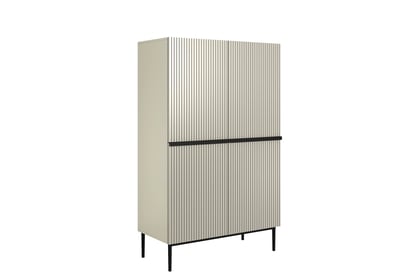 Vysoká komoda Nicole 100 cm dvoudveřová s ryhovaným čelem - kašmír / černé nohy