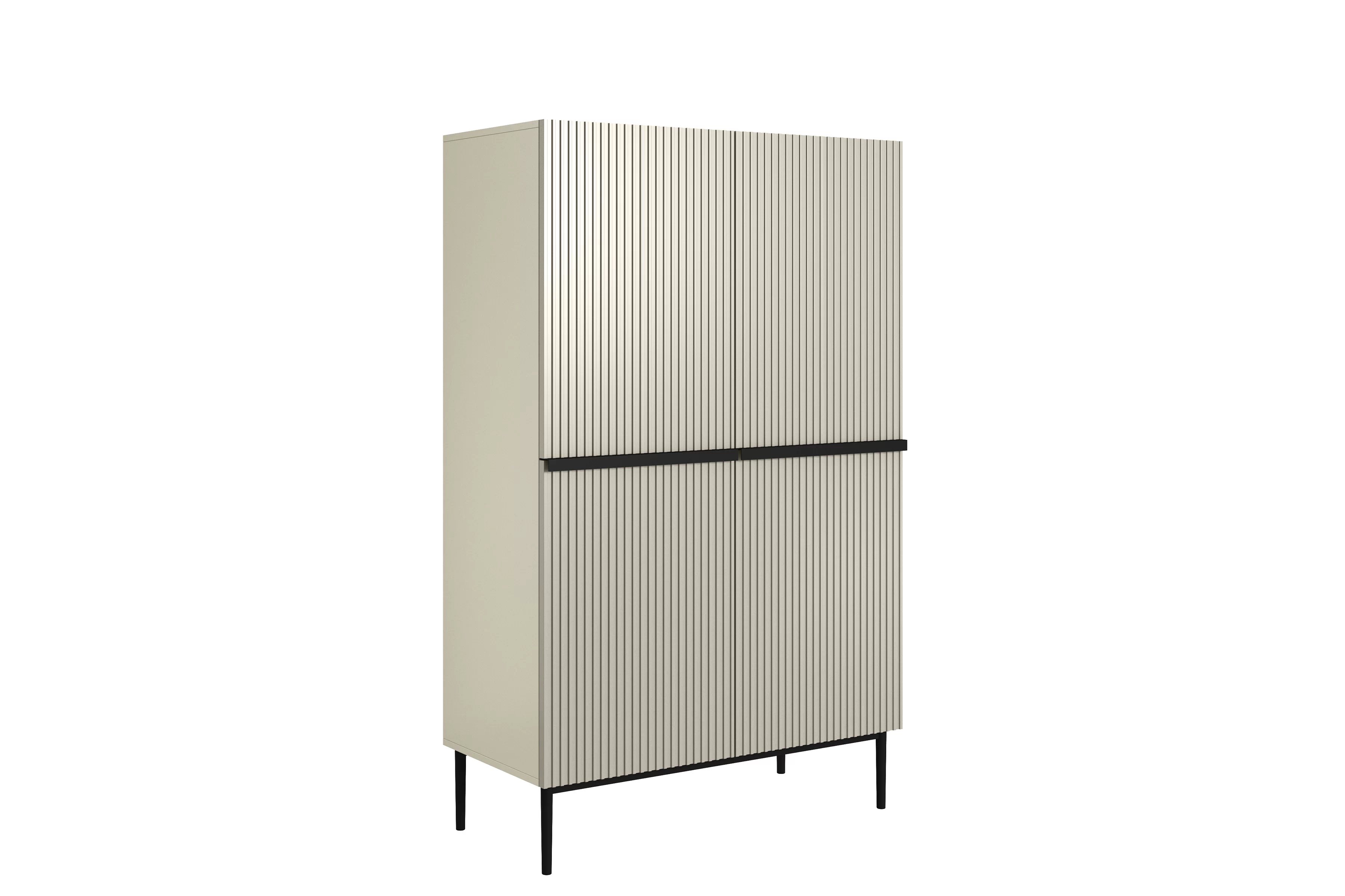 Vysoká komoda Nicole 100 cm dvoudveřová s ryhovaným čelem - kašmír / černé nohy Komoda vysoká Nicole 100 cm dvoudveřová s frézovanou přední částí - kašmír / černá nozki