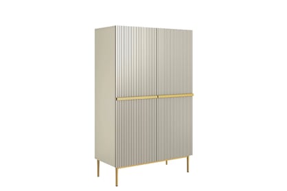 Vysoká komoda Nicole 100 cm dvoudveřová s ryhovaným čelem - kašmír / zlaté nohy