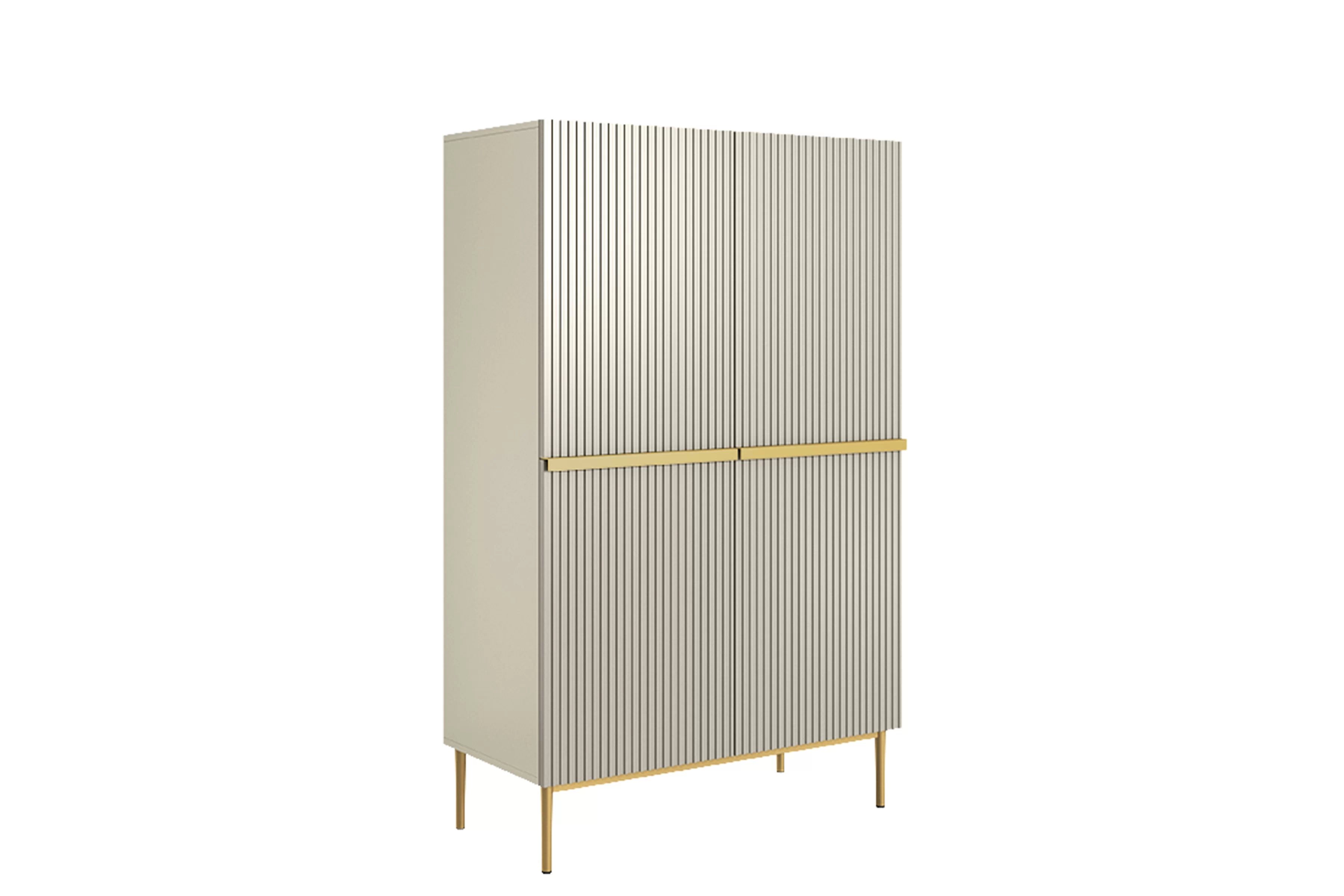 Vysoká komoda Nicole 100 cm dvoudveřová s ryhovaným čelem - kašmír / zlaté nohy Komoda vysoká Nicole 100 cm dvoudveřová s frézovanou přední částí - kašmír / zlote nozki