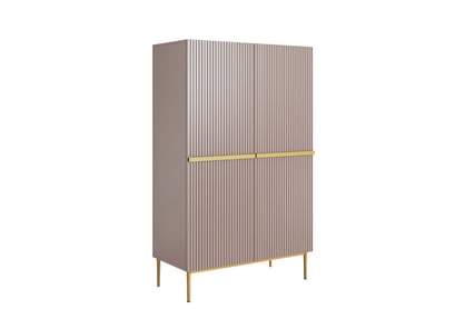 Vysoká komoda Nicole 100 cm dvoudveřová s rýhovaným čelem - starorůžová / zlaté nožky