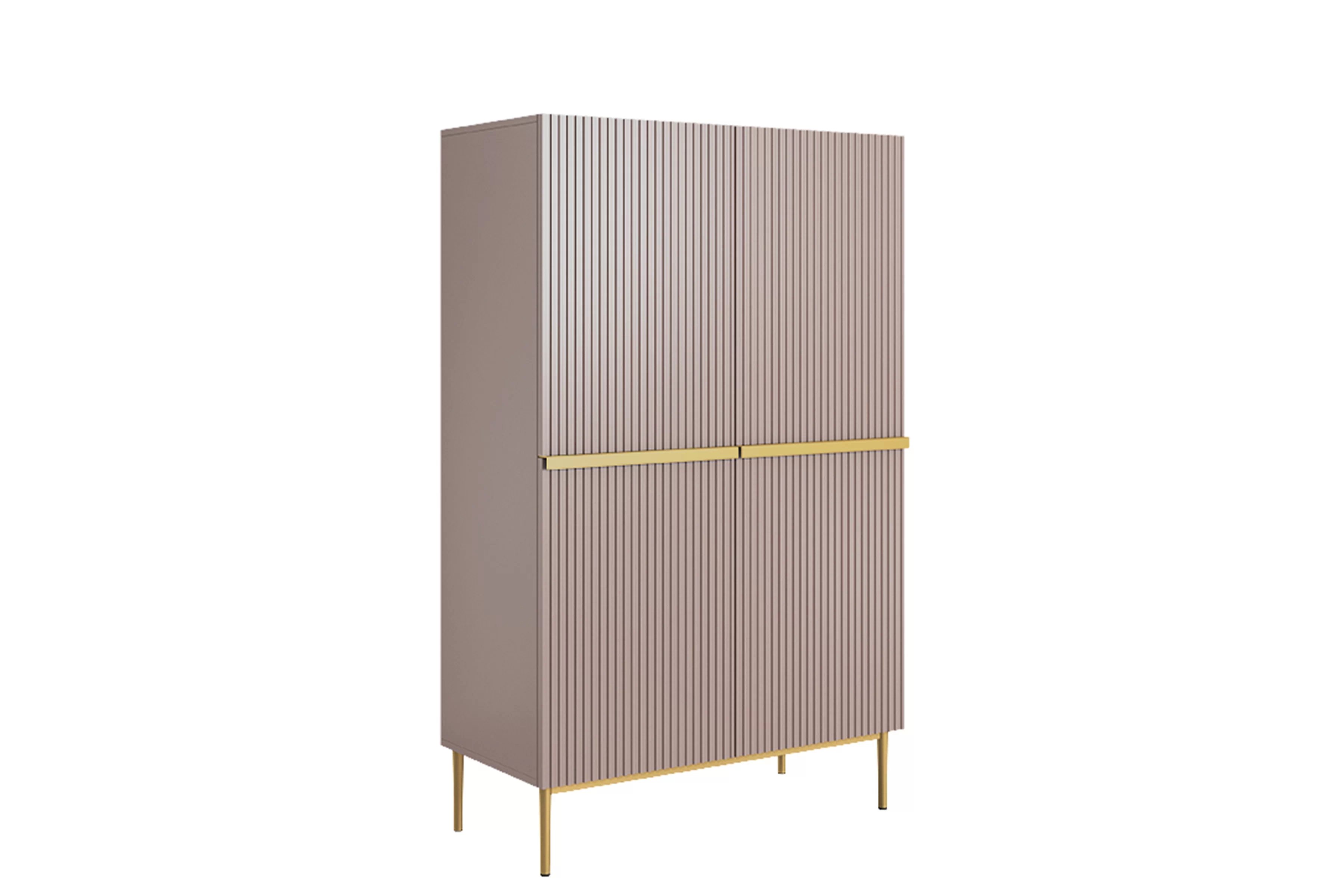 Vysoká komoda Nicole 100 cm dvoudveřová s rýhovaným čelem - starorůžová / zlaté nožky Komoda vysoká Nicole 100 cm dvoudveřová s frézovanou přední částí - antický Růžová / zlote nozki