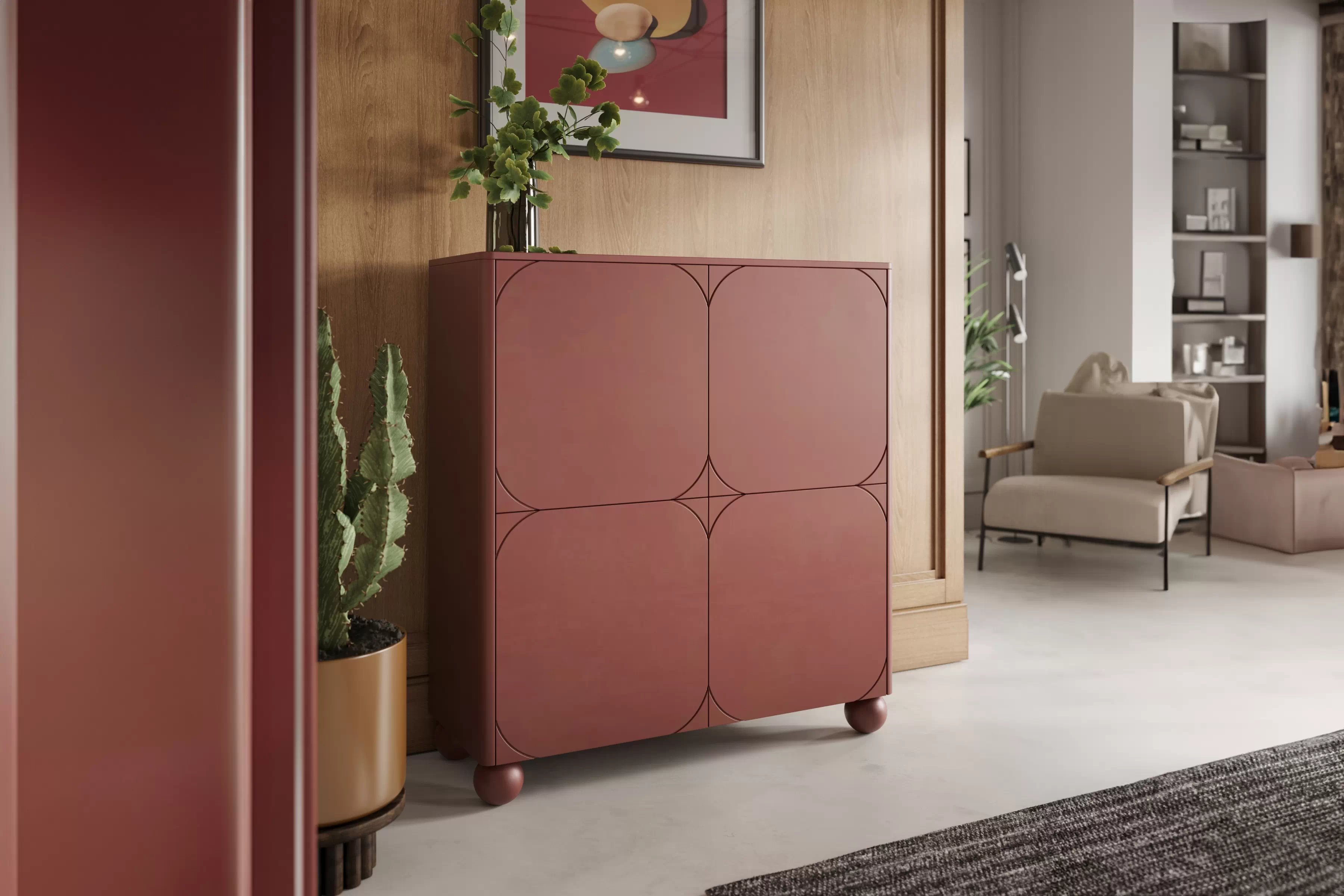 Vysoká komoda Sonatia II 120 cm s dvoma dverami a dvoma skrytými zásuvkami - burgund Komoda vysoká Sonatia II 120 cm dvojdverová s dvoma ukrytymi zásuvkami - burgund