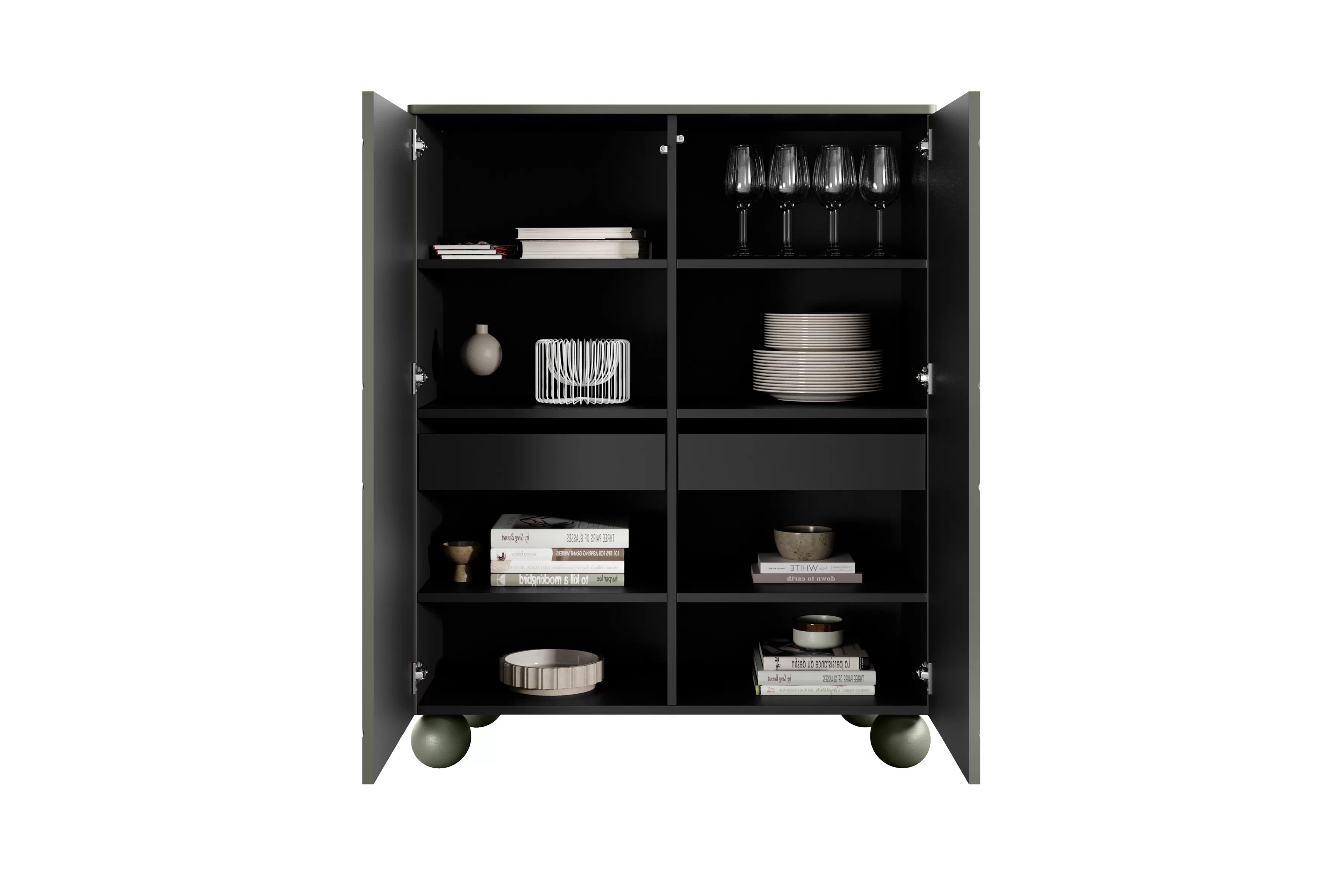 Vysoká komoda Sonatia II 120 cm s dvoma dverami a dvoma skrytými zásuvkami - olivová Komoda vysoká Sonatia II 120 cm dvojdverový s dvoma ukrytymi zásuvkami  - Oliva