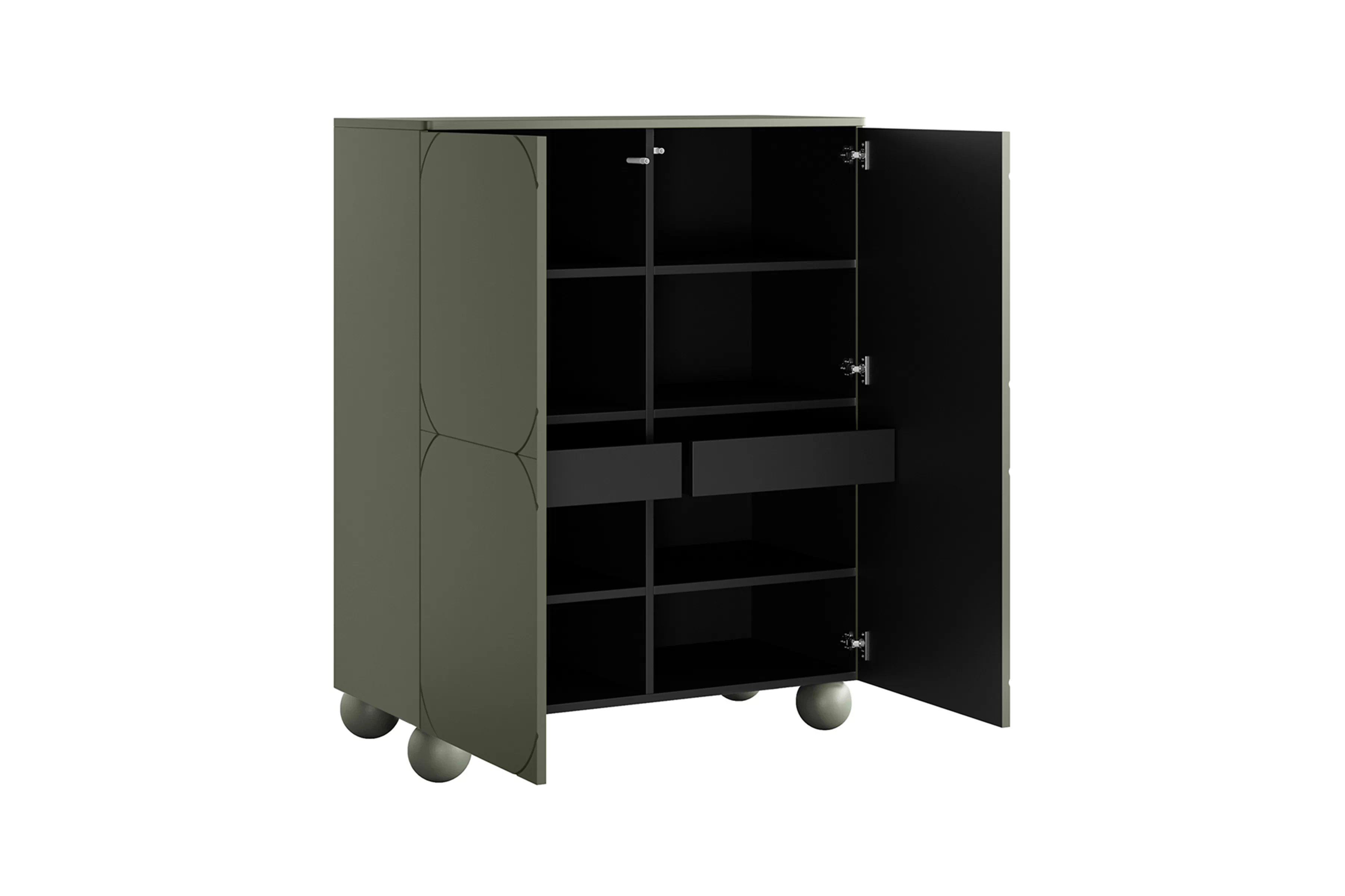 Vysoká komoda Sonatia II 120 cm s dvoma dverami a dvoma skrytými zásuvkami - olivová Komoda vysoká Sonatia II 120 cm dvojdverový s dvoma ukrytymi zásuvkami  - Oliva