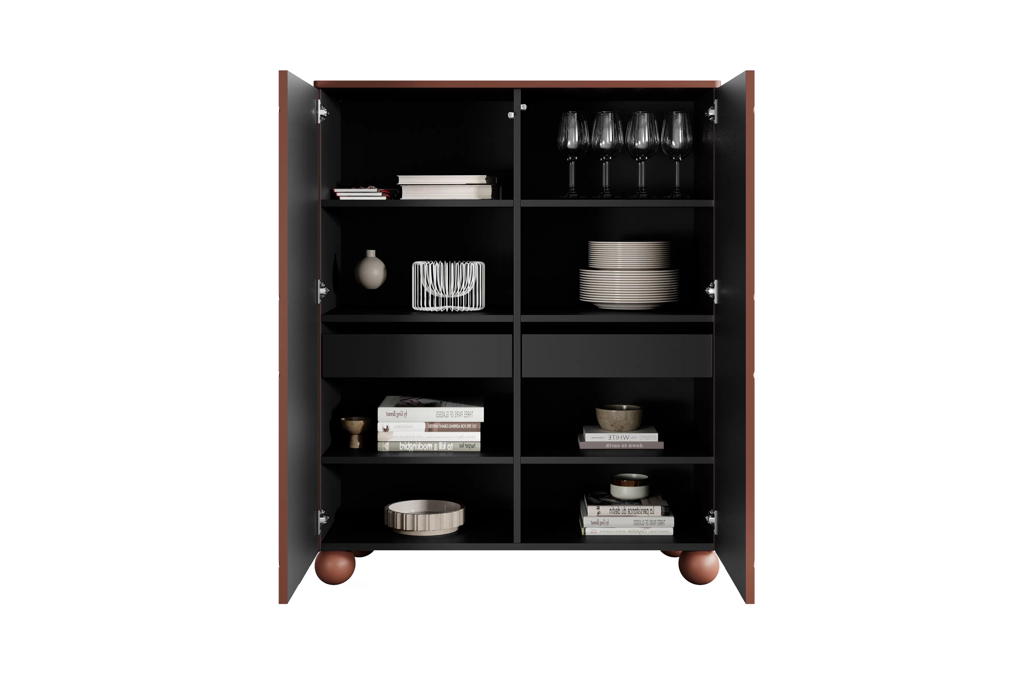 Vysoká komoda Sonatia II 120 cm s dvoma dverami a dvoma skrytými zásuvkami - burgund Komoda vysoká Sonatia II 120 cm s dvoma ukrytymi zásuvkami - burgund