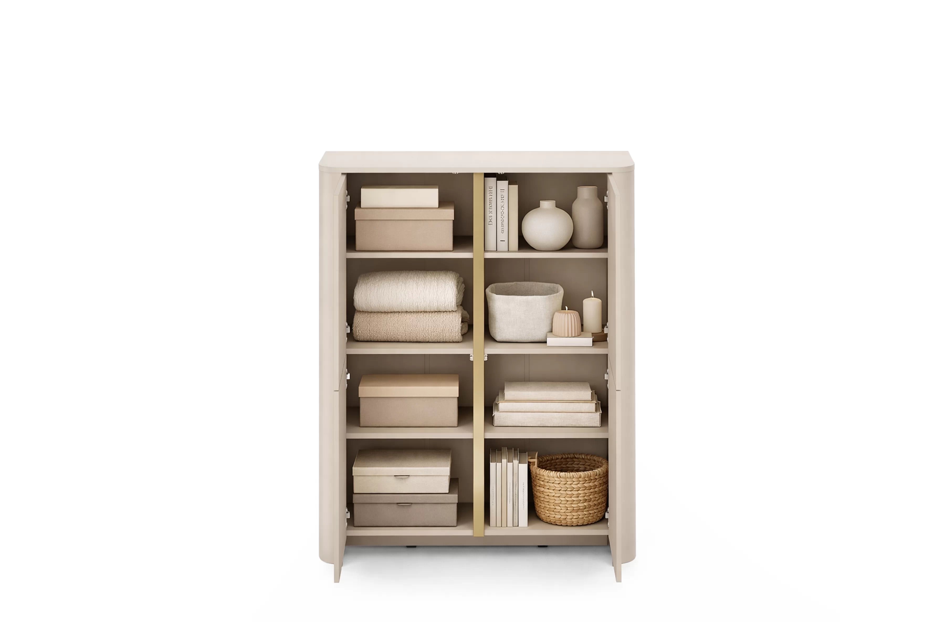 Vysoká komoda Sorrenti 103 cm – kašmír / zlatá Komoda vysoká Sorrenti 103 cm - kašmír / zlatá