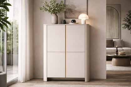 Vysoká komoda Sorrenti 103 cm – kašmír / zlatá Komoda vysoká Sorrenti 103 cm - kašmír / zlatá