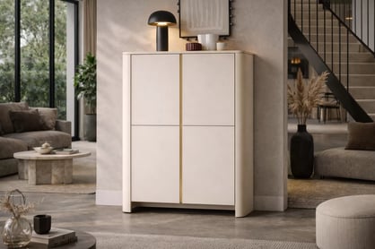 Vysoká komoda Sorrenti 103 cm – kašmír / zlatá Komoda vysoká Sorrenti 103 cm - kašmír / zlatá