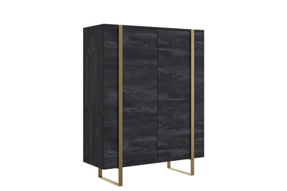 Vysoká komoda Verica 120 cm s dvoma dverami - čierny betón / zlaté nožičky