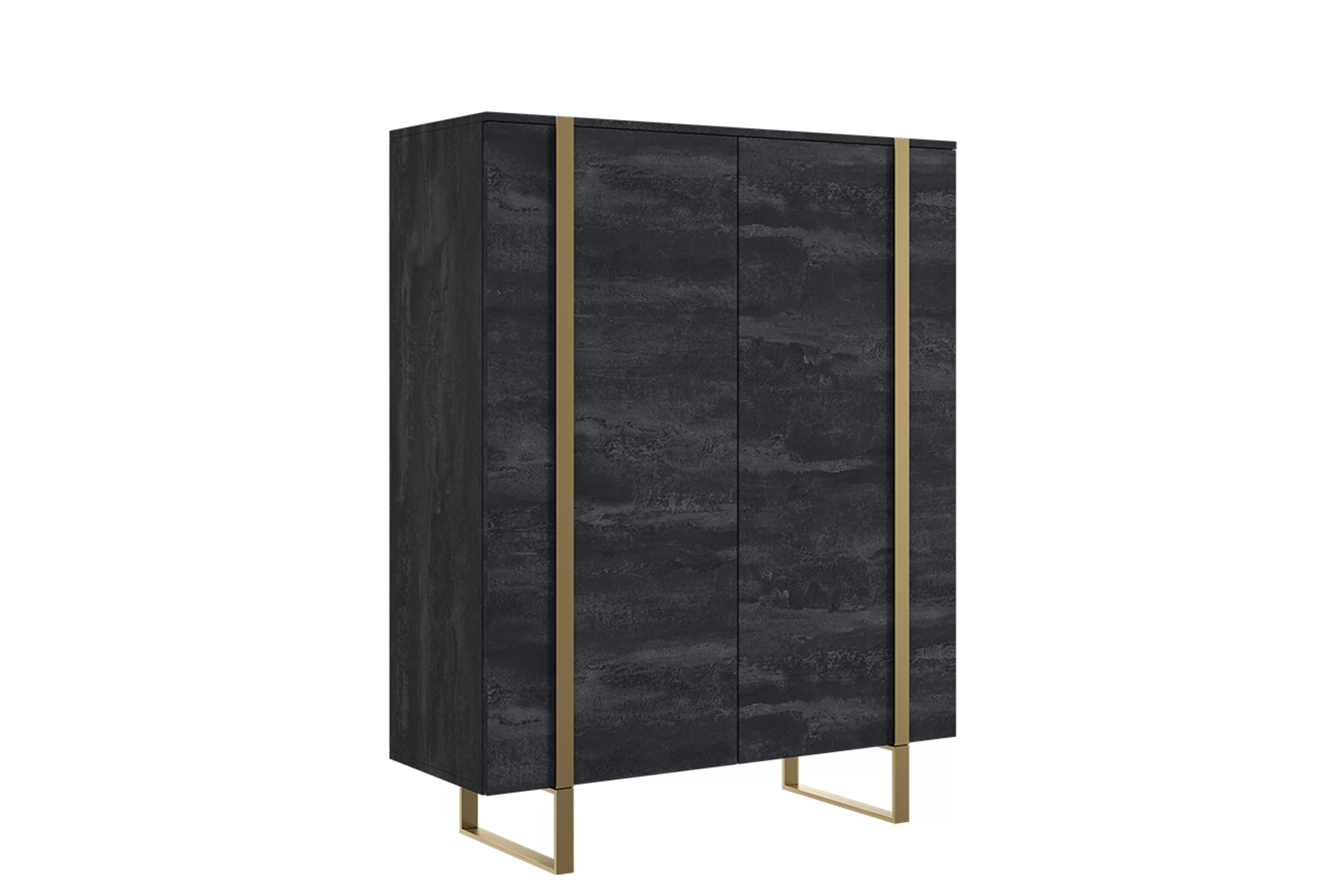 Vysoká komoda Verica 120 cm s dvoma dverami - čierny betón / zlaté nožičky Komoda vysoká Verica 120 cm dvojdverová - Čierny beton / zlote nozki - Limitowana ponuka