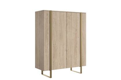 Vysoká komoda Verica 120 cm s dvoma dverami - bisquitový dub / zlaté nohy