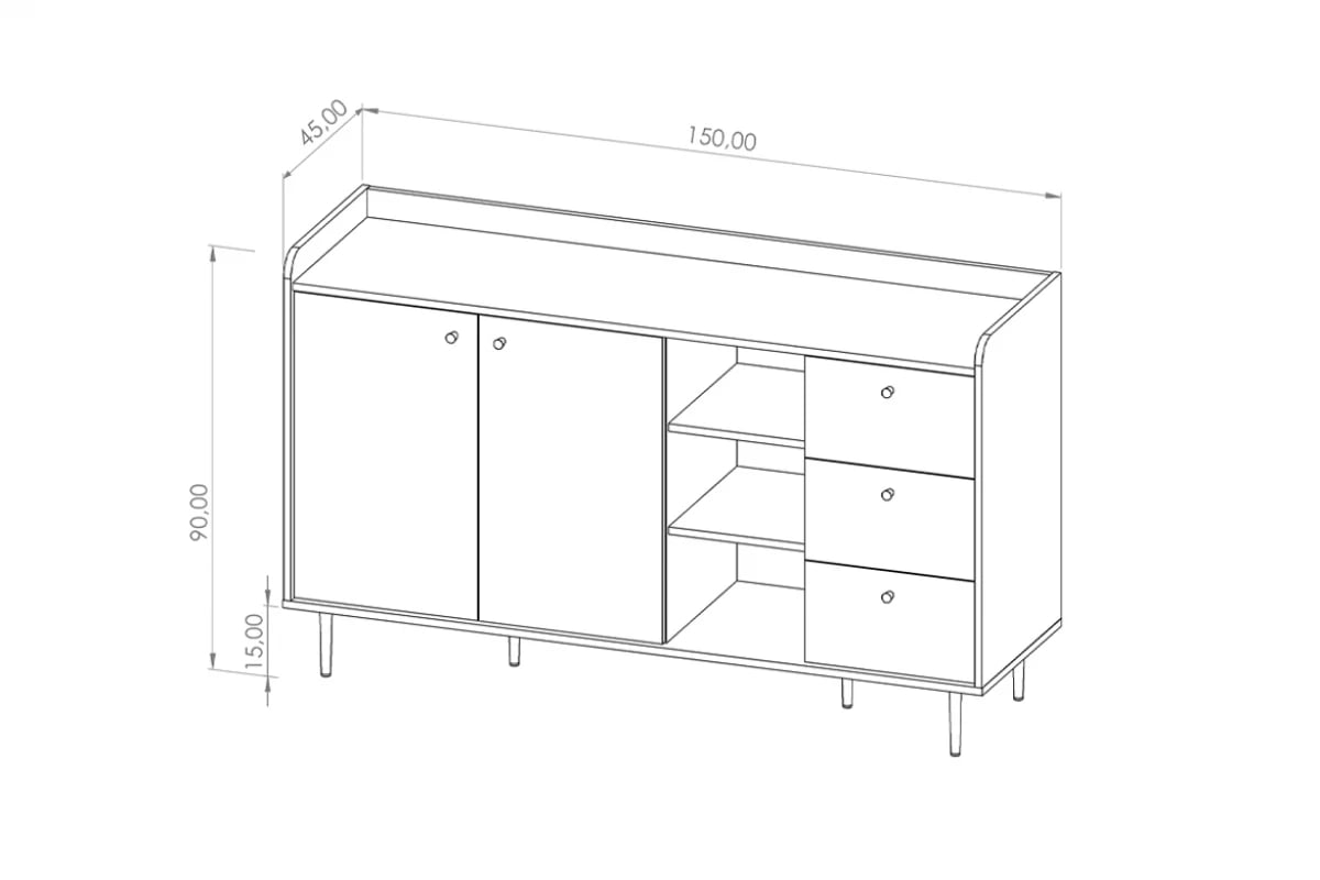 Komoda Kastelio s 3zásuvky - brandy castello Komoda z širokým blatem