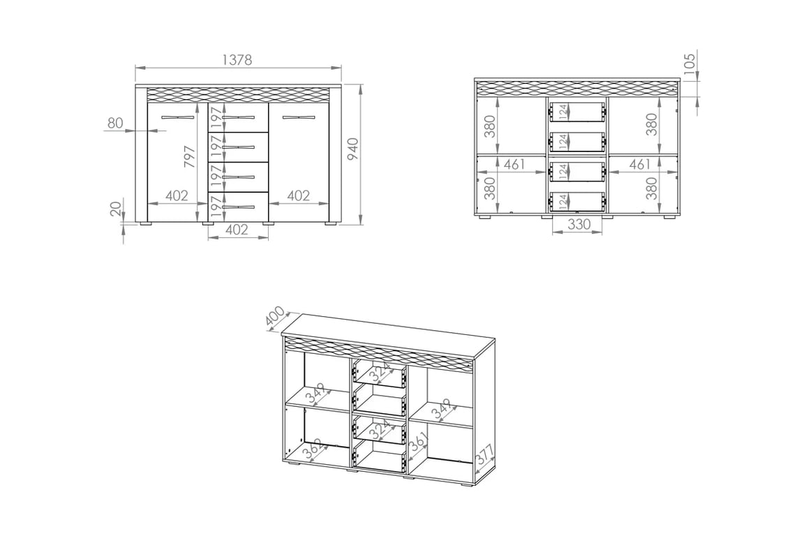 Komoda Nanori 07 se zásuvkami 138 cm - dub artisan Komoda s vložkou a led osvětlením