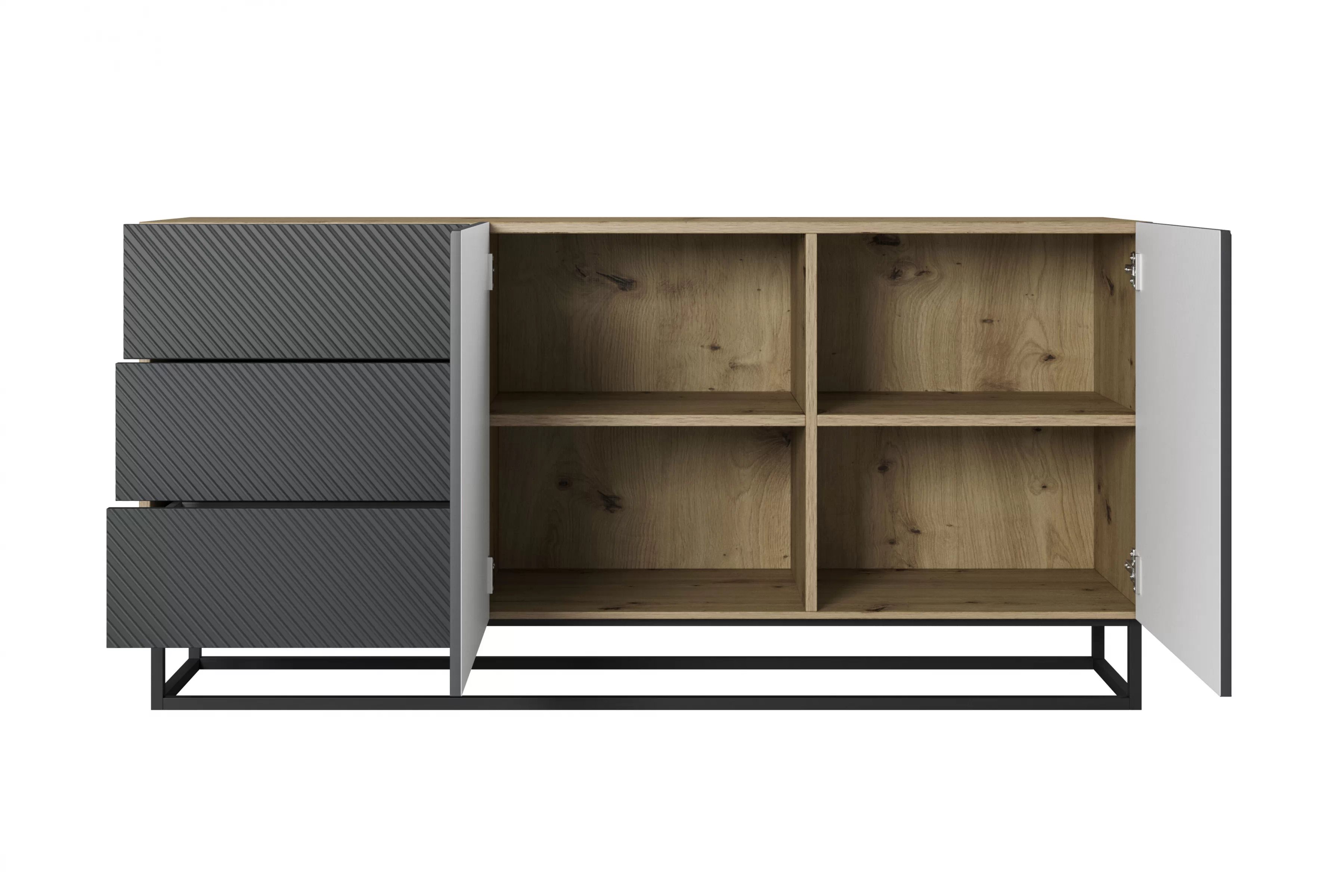 Komoda Asha 167 cm na čiernom podstavci - artisan / rivier stone mat Komoda so zásuvkami Asha 167 cm - artisan / rivier stone mat