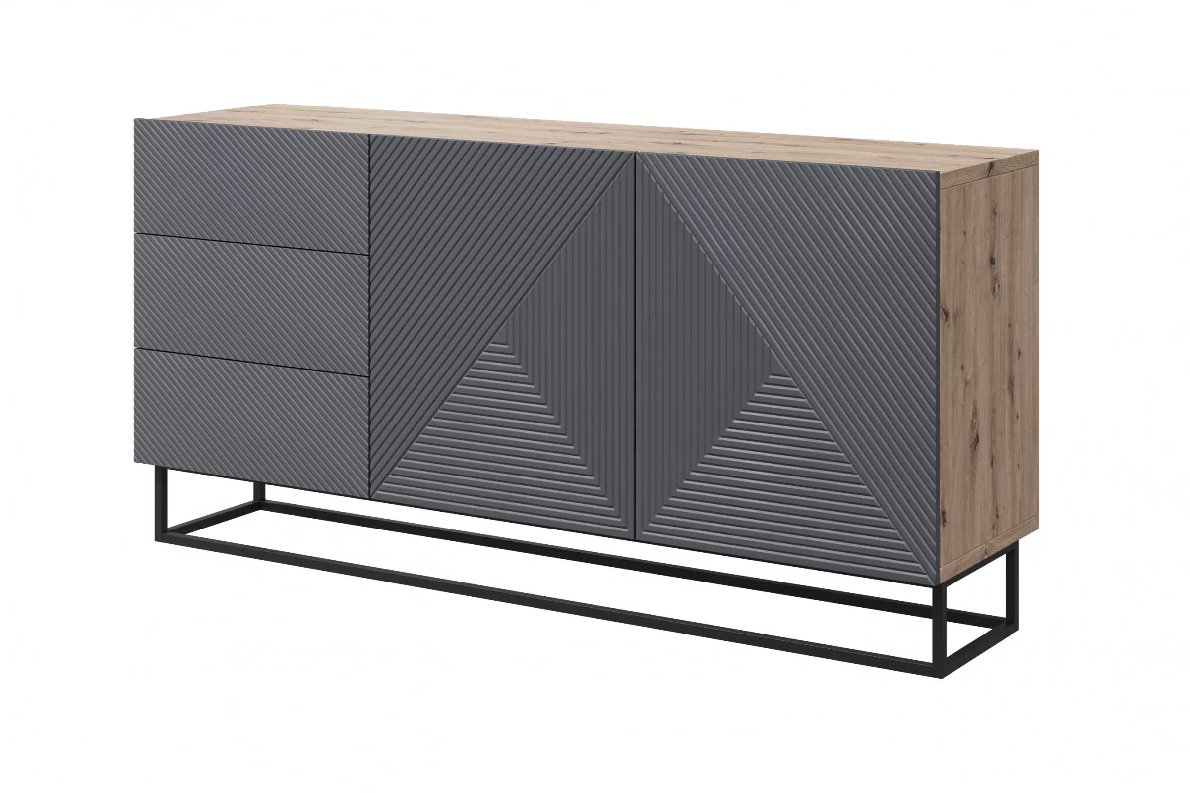 Komoda Asha 167 cm na čiernom podstavci - artisan / rivier stone mat Komoda so zásuvkami Asha 167 cm - artisan / rivier stone mat