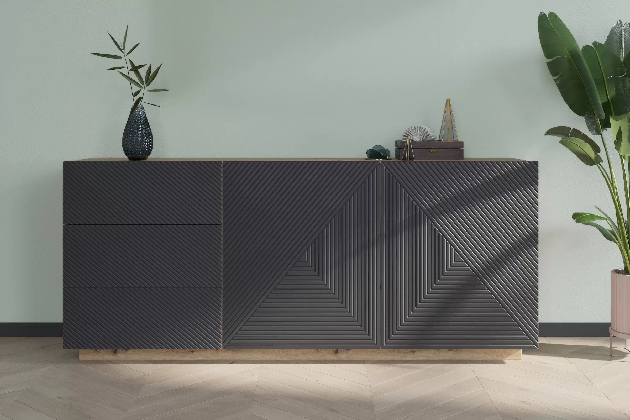 Komoda Asha 167 cm se zásuvkami - dub artisan / rivier stone mat Komoda se zásuvkami Asha 167 cm - artisan / rivier stone mat