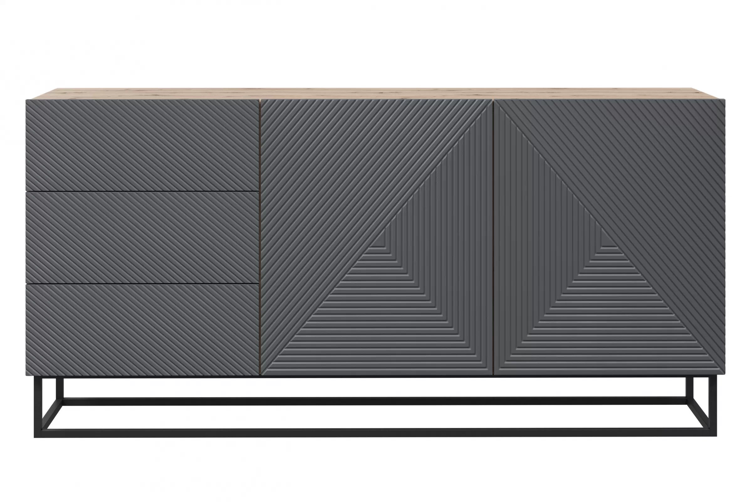 Komoda Asha 167 cm na čiernom podstavci - artisan / rivier stone mat Komoda so zásuvkami Asha 167 cm - artisan / rivier stone mat