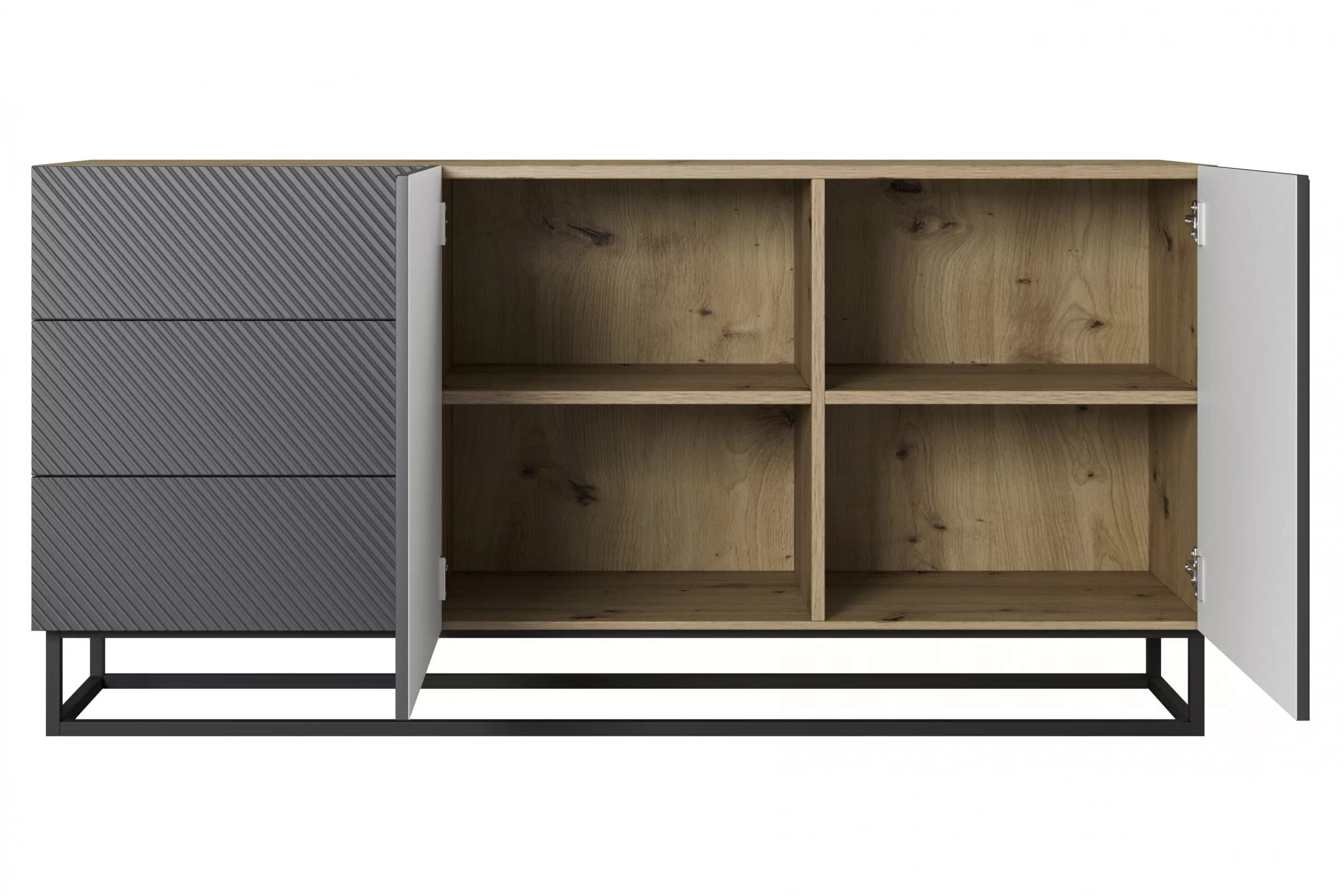 Komoda Asha 167 cm na čiernom podstavci - artisan / rivier stone mat Komoda so zásuvkami Asha 167 cm - artisan / rivier stone mat