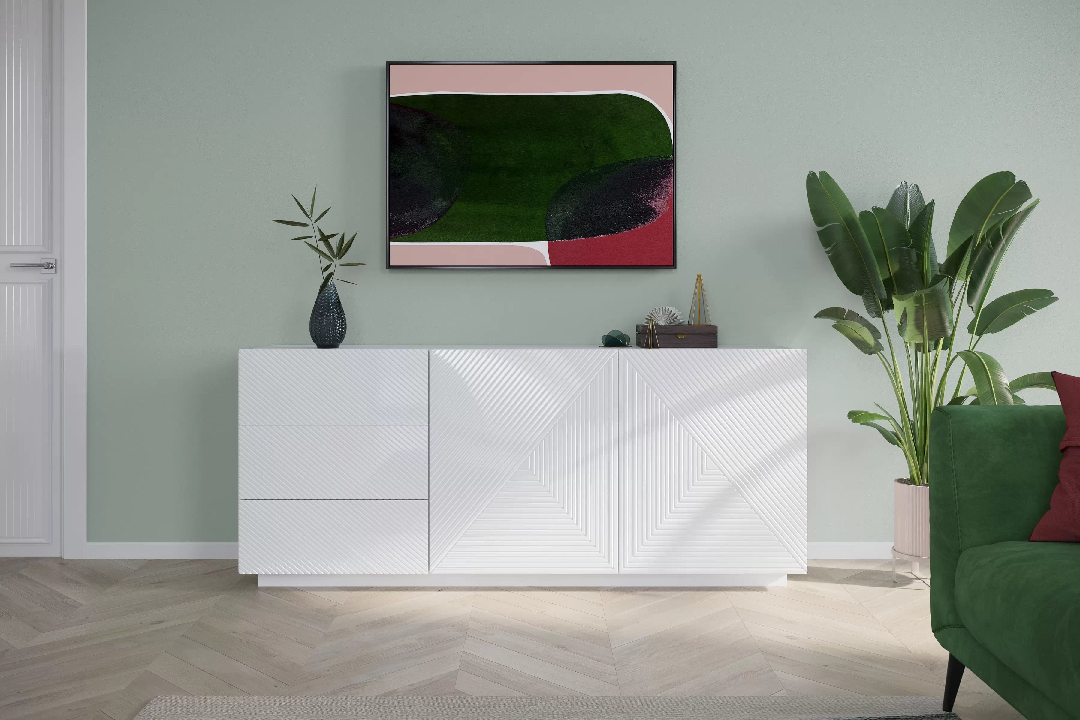 Komoda Asha 167 cm se zásuvkami - bílý lesk Komoda se zásuvkami Asha 167 cm - bílý lesk