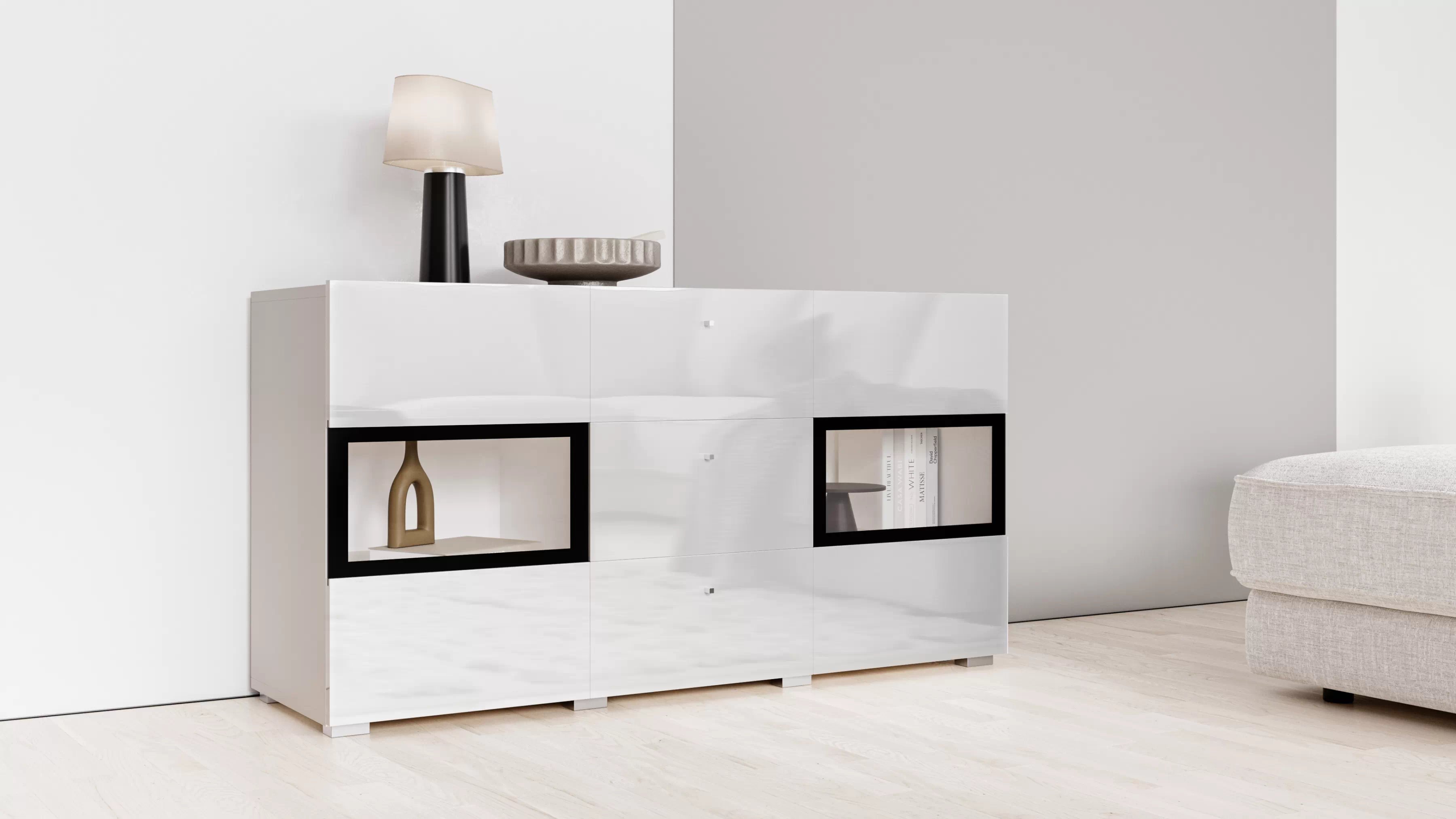 Komoda so zásuvkami Baros 26 - 132 cm - biely lesk Komoda so zásuvkami Baros 26 - 132 cm - biely lesk