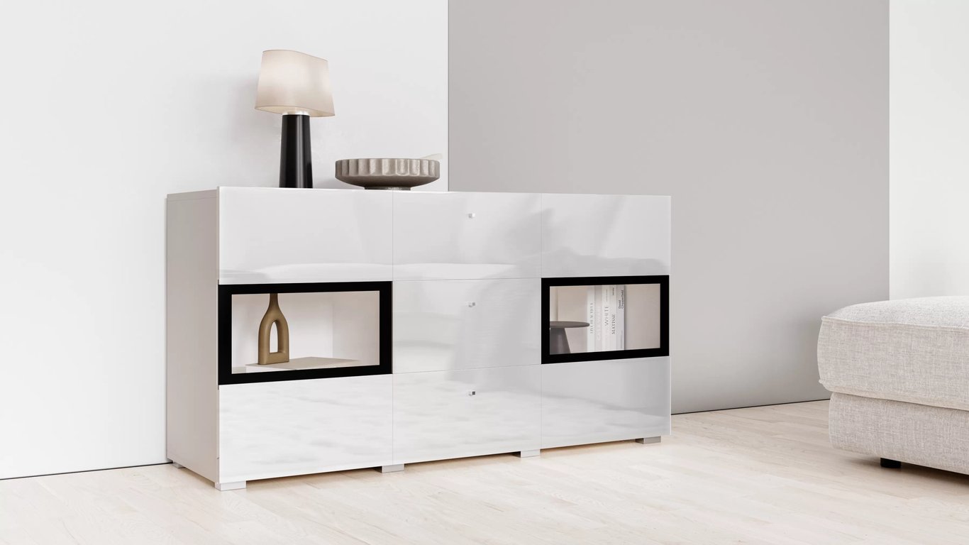 Komoda se zásuvkami Baros 132 cm - bílý lesk Komoda se zásuvkami Baros 26 - 132 cm - bílý lesk