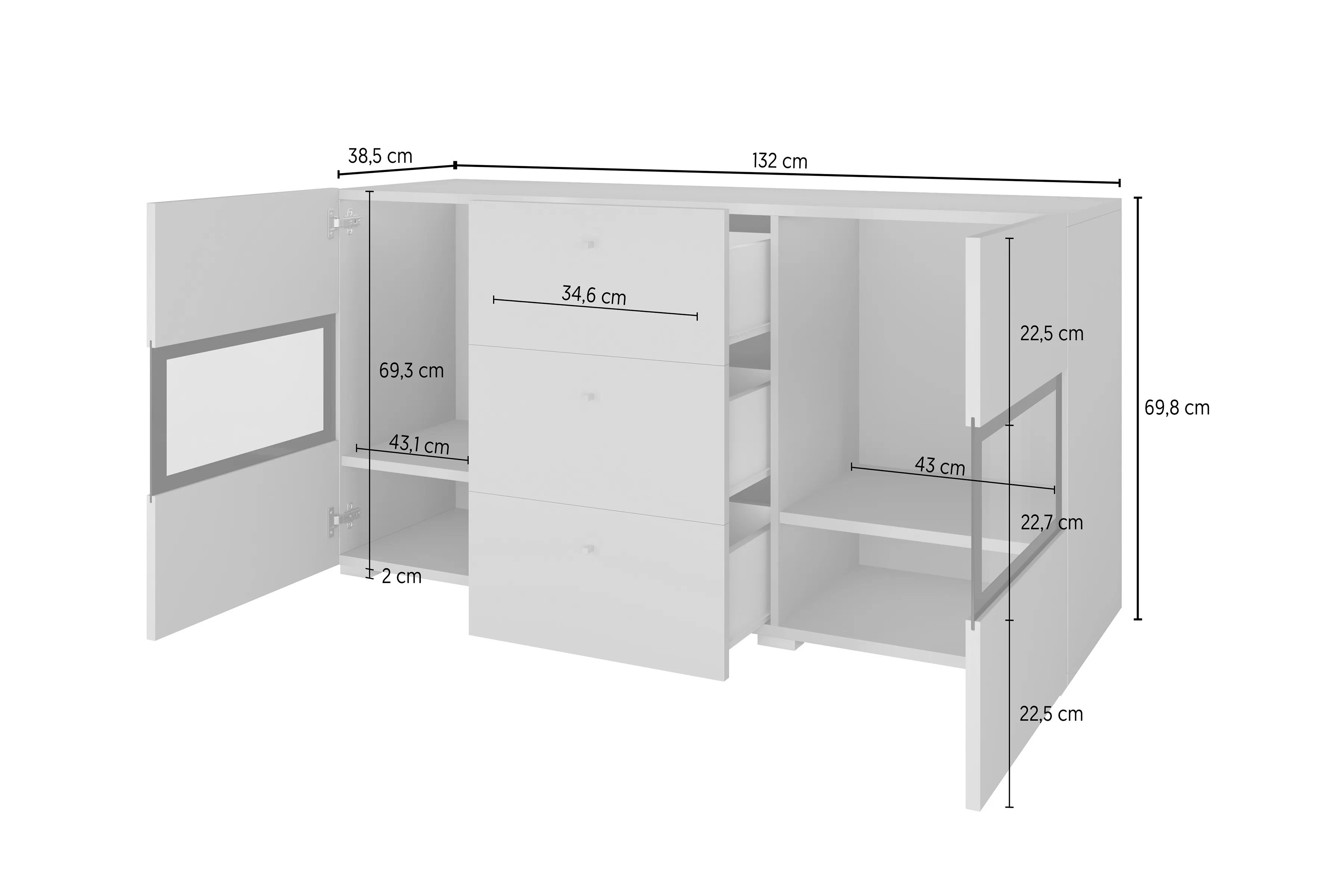 Komoda so zásuvkami Baros 26 - 132 cm - biely lesk Komoda so zásuvkami Baros 26 - 132 cm - biely lesk