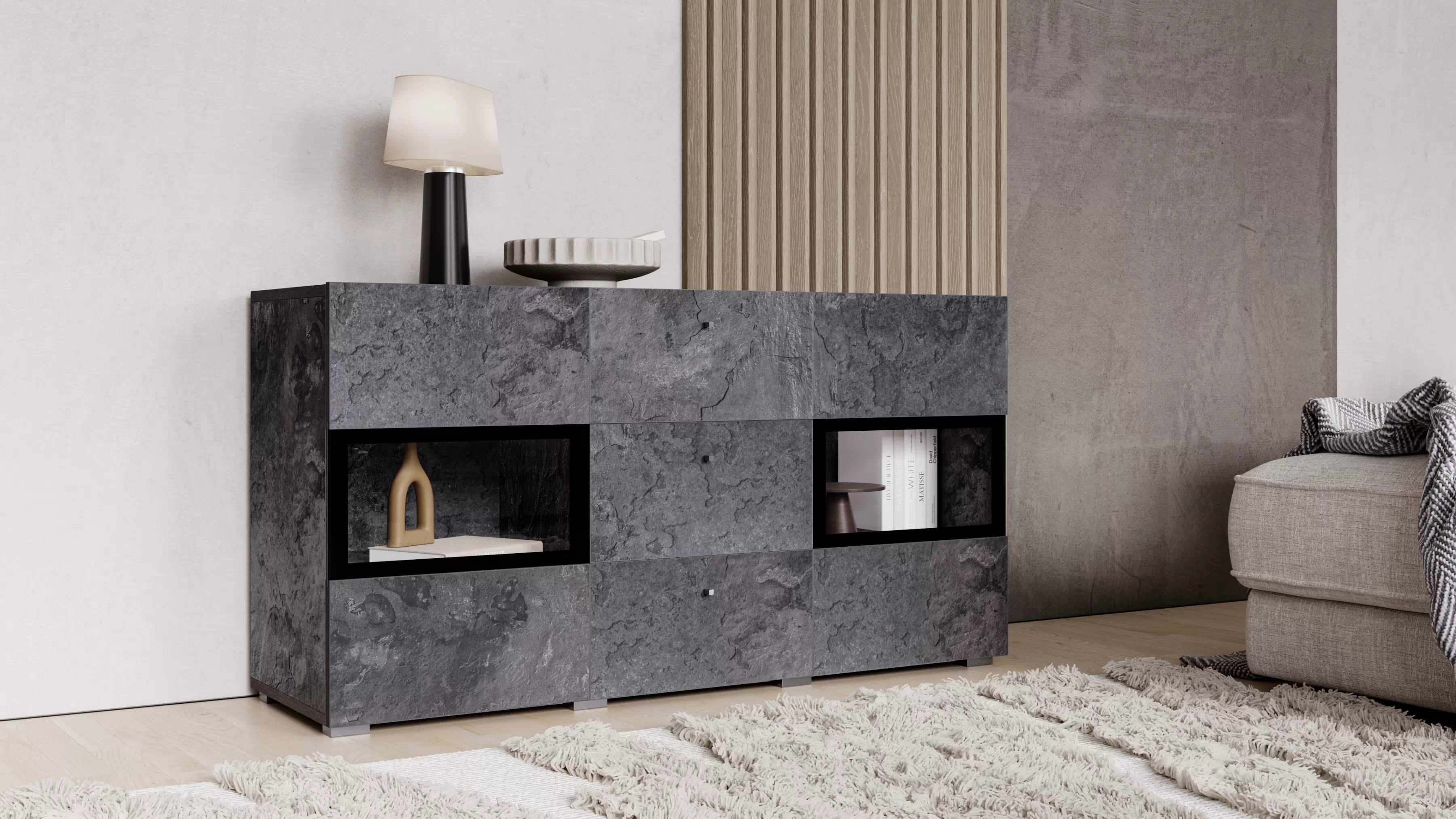 Komoda Baros se zásuvkami 132 cm - tmavý beton / schiefer Komoda se zásuvkami Baros 26 - 132 cm - tmavý beton / schiefer