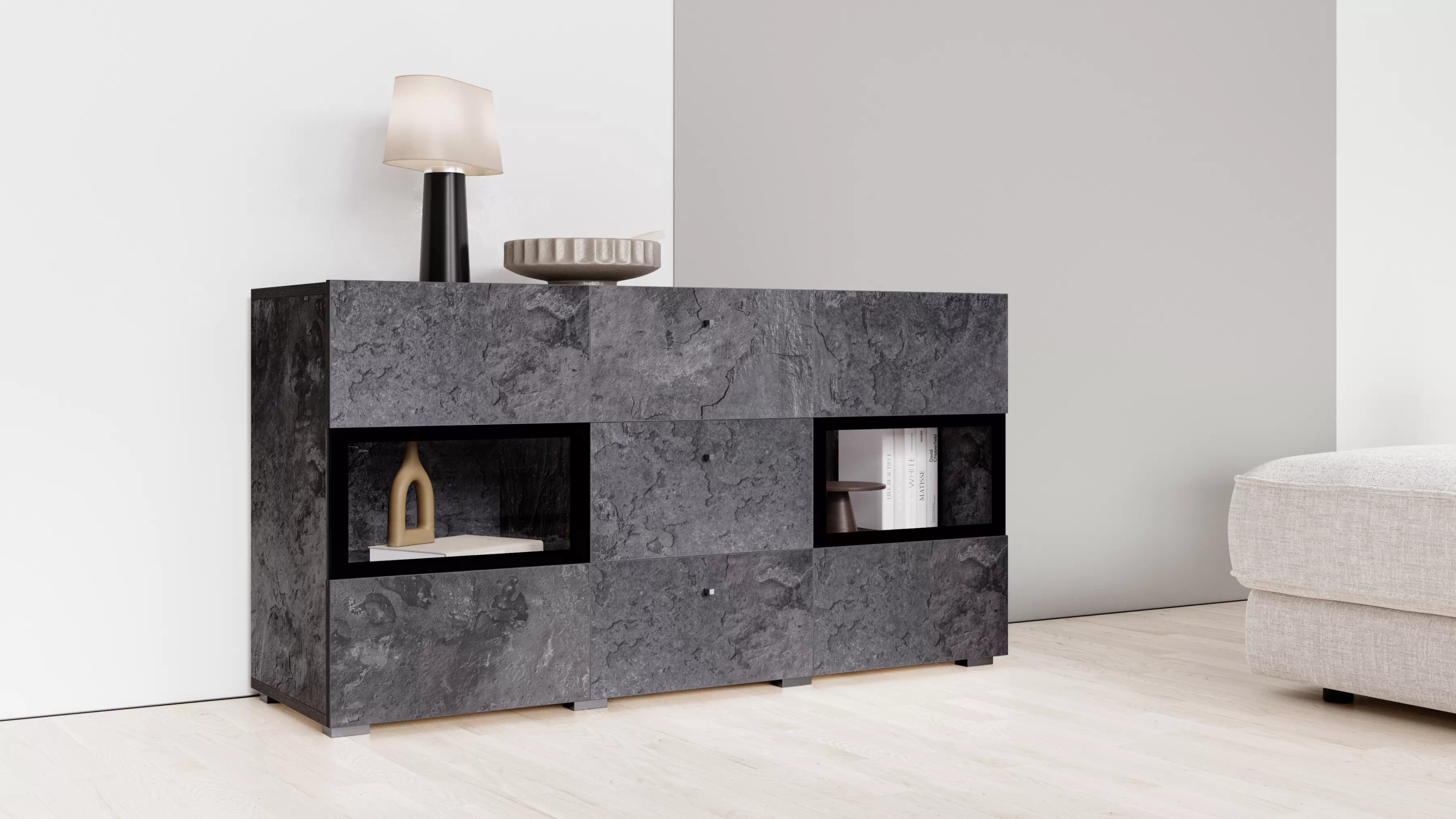 Komoda Baros se zásuvkami 132 cm - tmavý beton / schiefer Komoda se zásuvkami Baros 26 - 132 cm - tmavý beton / schiefer