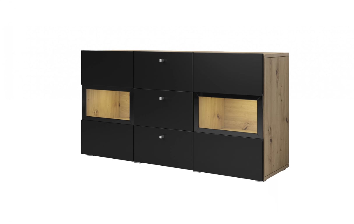 Komoda Baros 132 cm se zásuvkami - dub artisan / černý mat Komoda se zásuvkami Baros 26 - 132 cm - dub artisan / černá mat