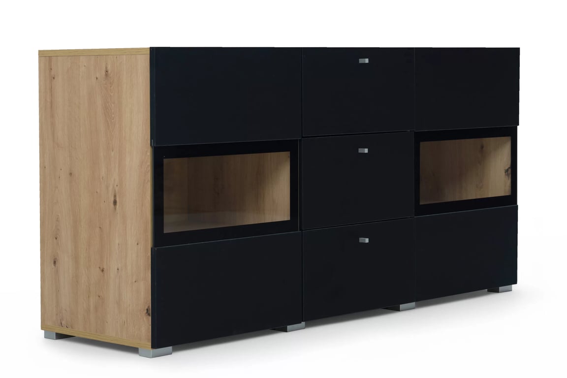 Komoda Baros 132 cm se zásuvkami - dub artisan / černý mat Komoda se zásuvkami Baros 26 - 132 cm - dub artisan / černá mat