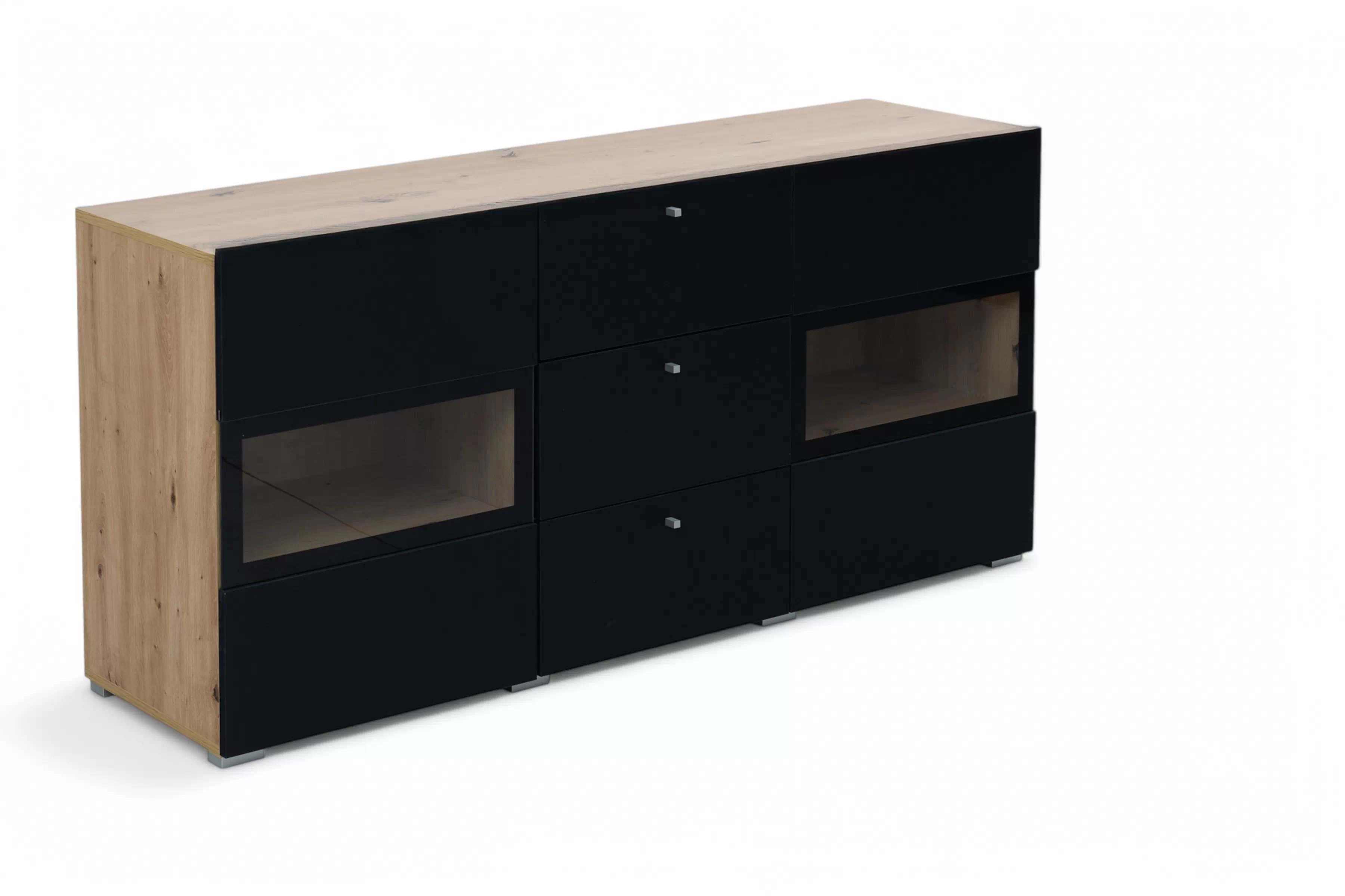 Komoda Baros 132 cm se zásuvkami - dub artisan / černý mat Komoda se zásuvkami Baros 26 - 132 cm - dub artisan / černá mat