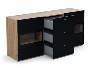 Komoda Baros 132 cm se zásuvkami - dub artisan / černý mat Komoda se zásuvkami Baros 26 - 132 cm - dub artisan / černá mat
