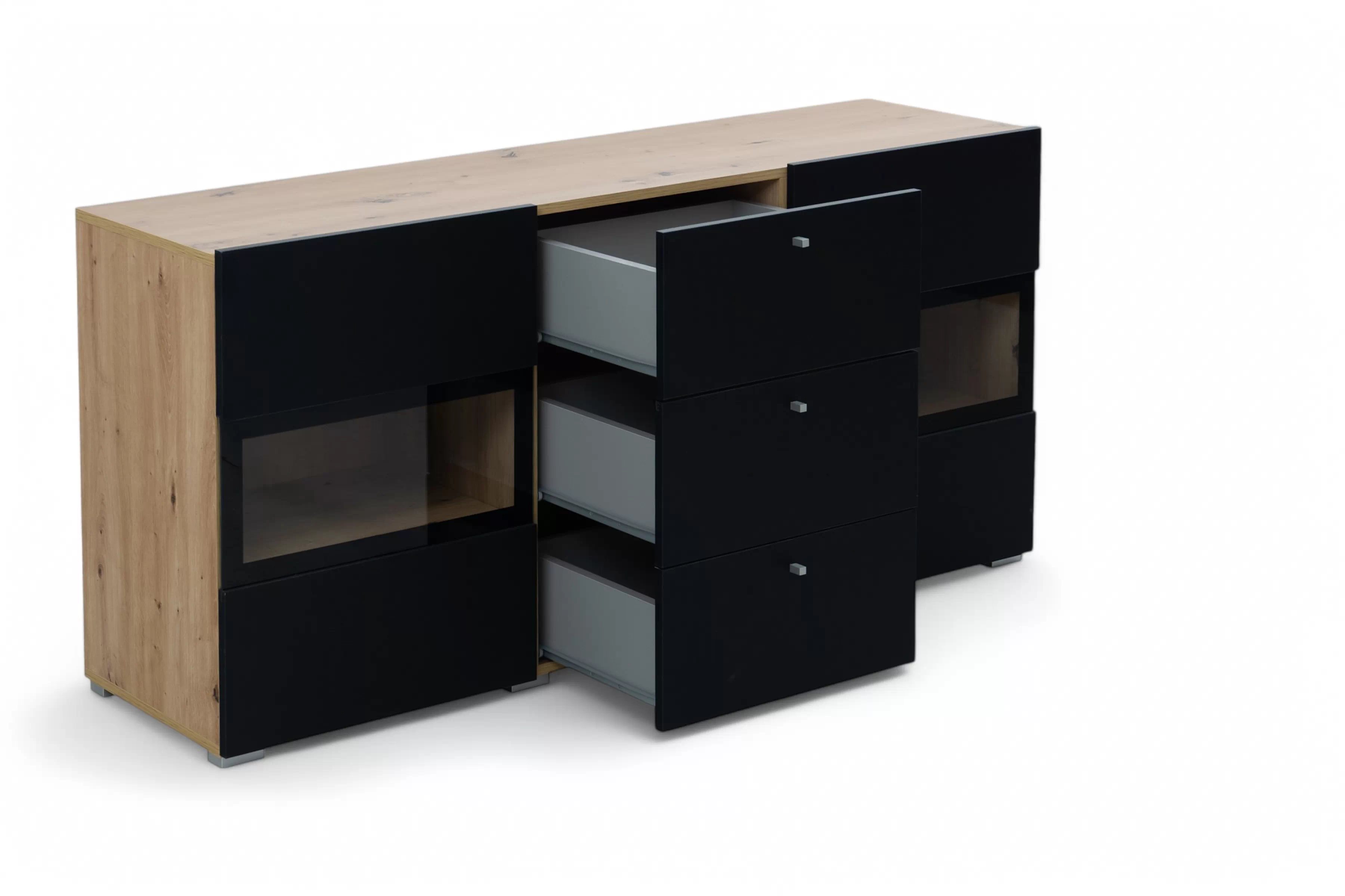 Komoda Baros 132 cm se zásuvkami - dub artisan / černý mat Komoda se zásuvkami Baros 26 - 132 cm - dub artisan / černá mat